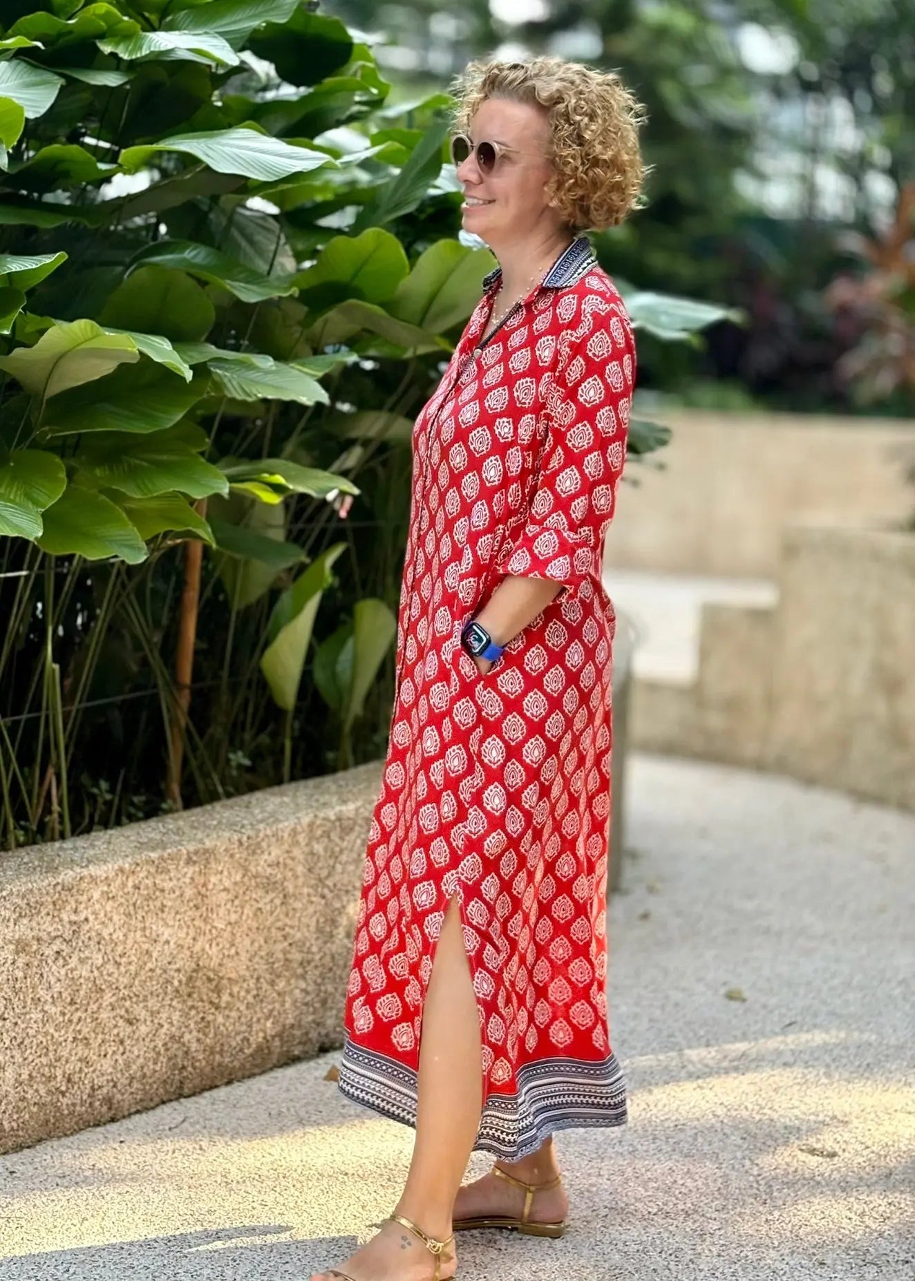Amalfi Cotton Shirt Dress Maxi Red Bohem, shirt dress; cotton shirt dress; cotton silk; everyday dress; beach dress; holiday dress; resort dress; maxi dress; comfortable dress; comfiy dress; bohem dress;