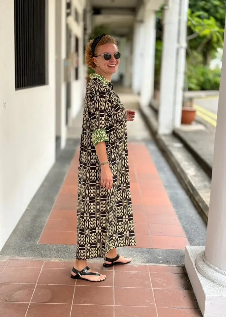 Amalfi Cotton Shirt Dress Maxi Ancient Black, shirt dress; cotton shirt dress; cotton silk; everyday dress; beach dress; holiday dress; resort dress; maxi dress; comfortable dress; comfiy dress; bohem dress;