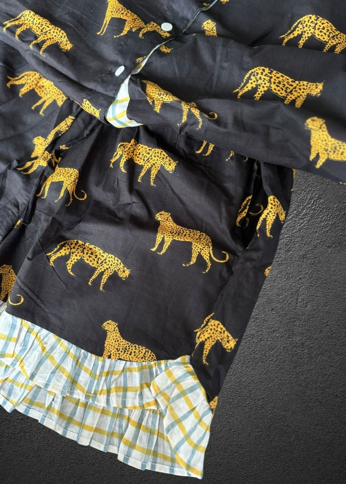 Cotton Block print Pj set Short Frilled ; Leopard