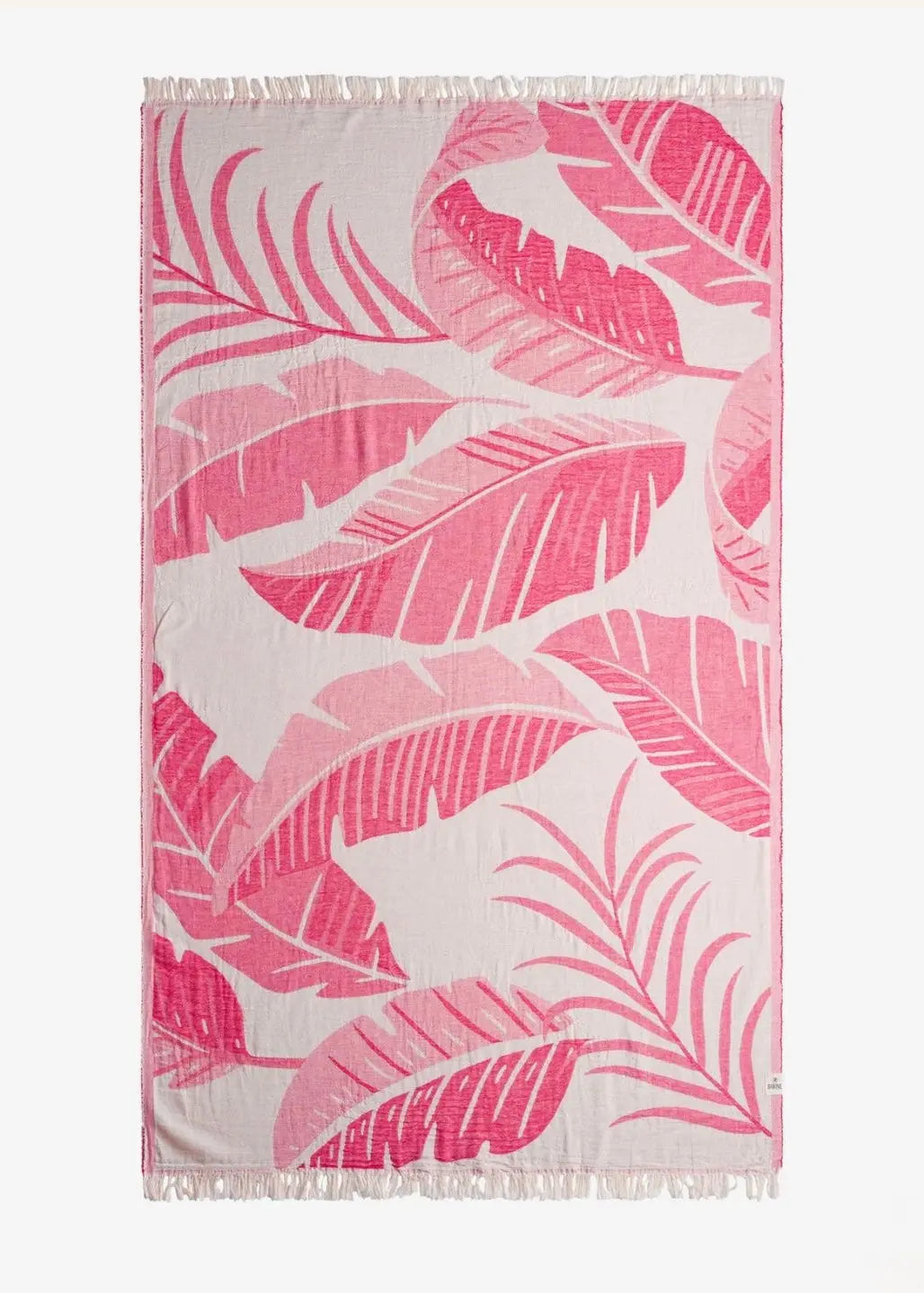 Towel with pink leaf pattern on a white background