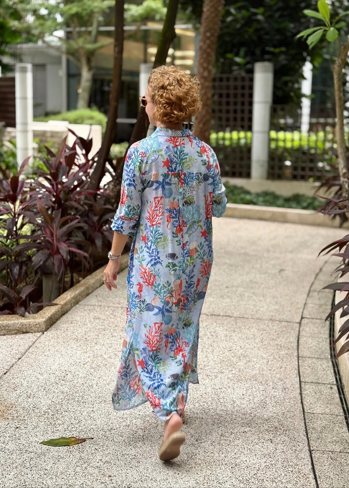 Amalfi Cotton Shirt Dress Maxi Ocean Life