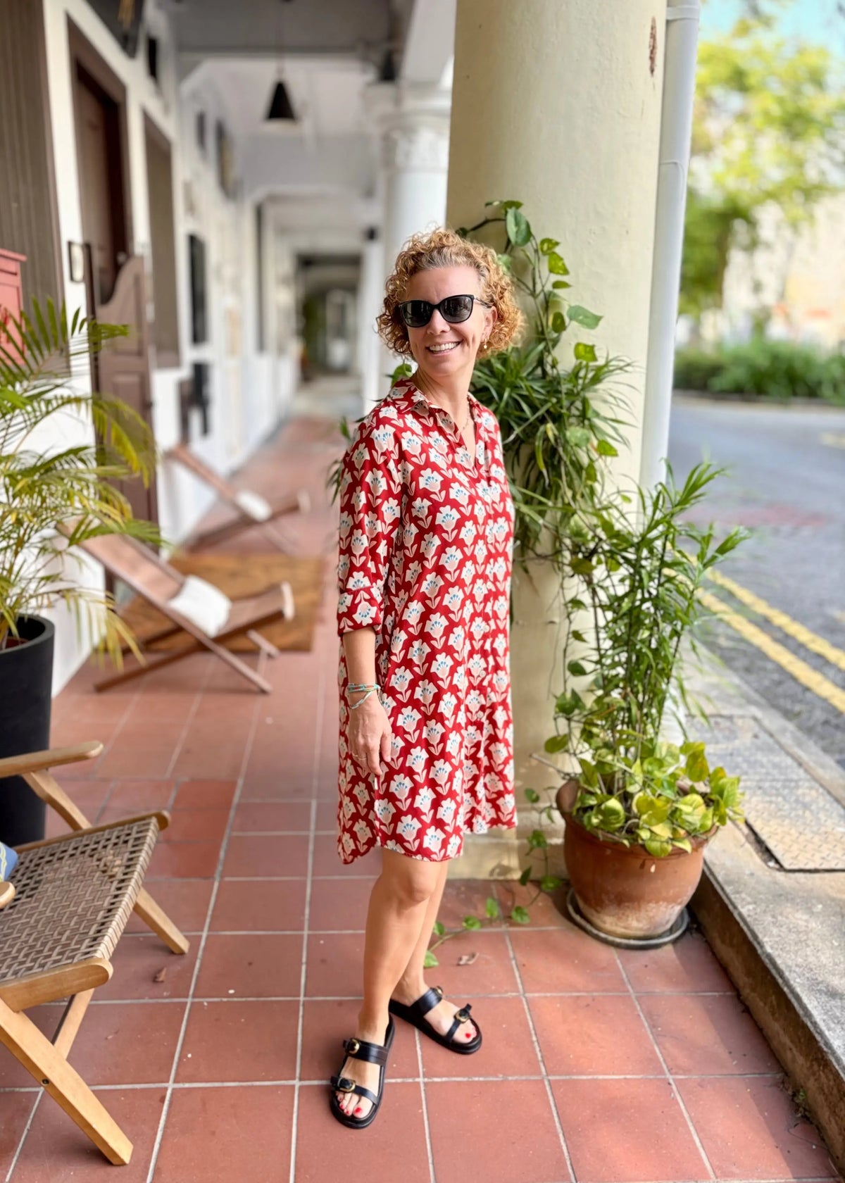 Amalfi Cotton Shirt Dress Red Flowers