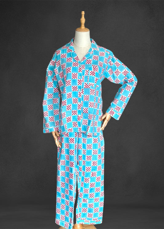 cotton night suit ; cotton pyjamas ; blockprint pyjamas ; sustainable fashion ; natural clothing