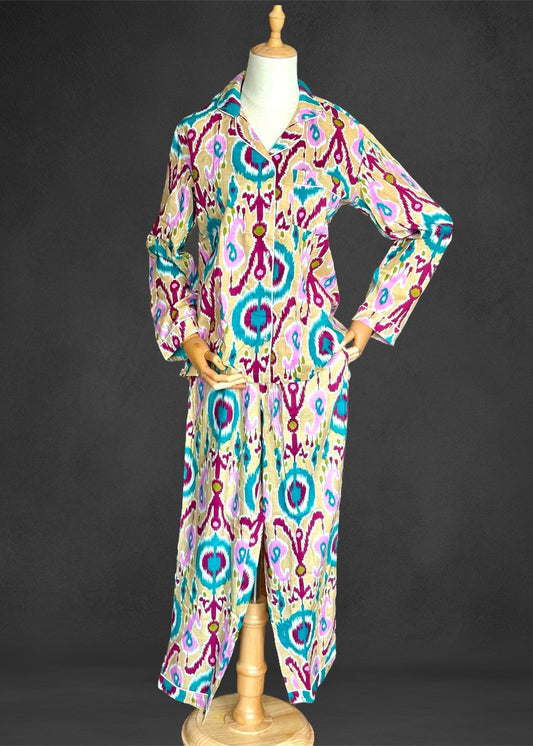 cotton night suit ; cotton pyjamas ; blockprint pyjamas ; sustainable fashion ; natural clothing