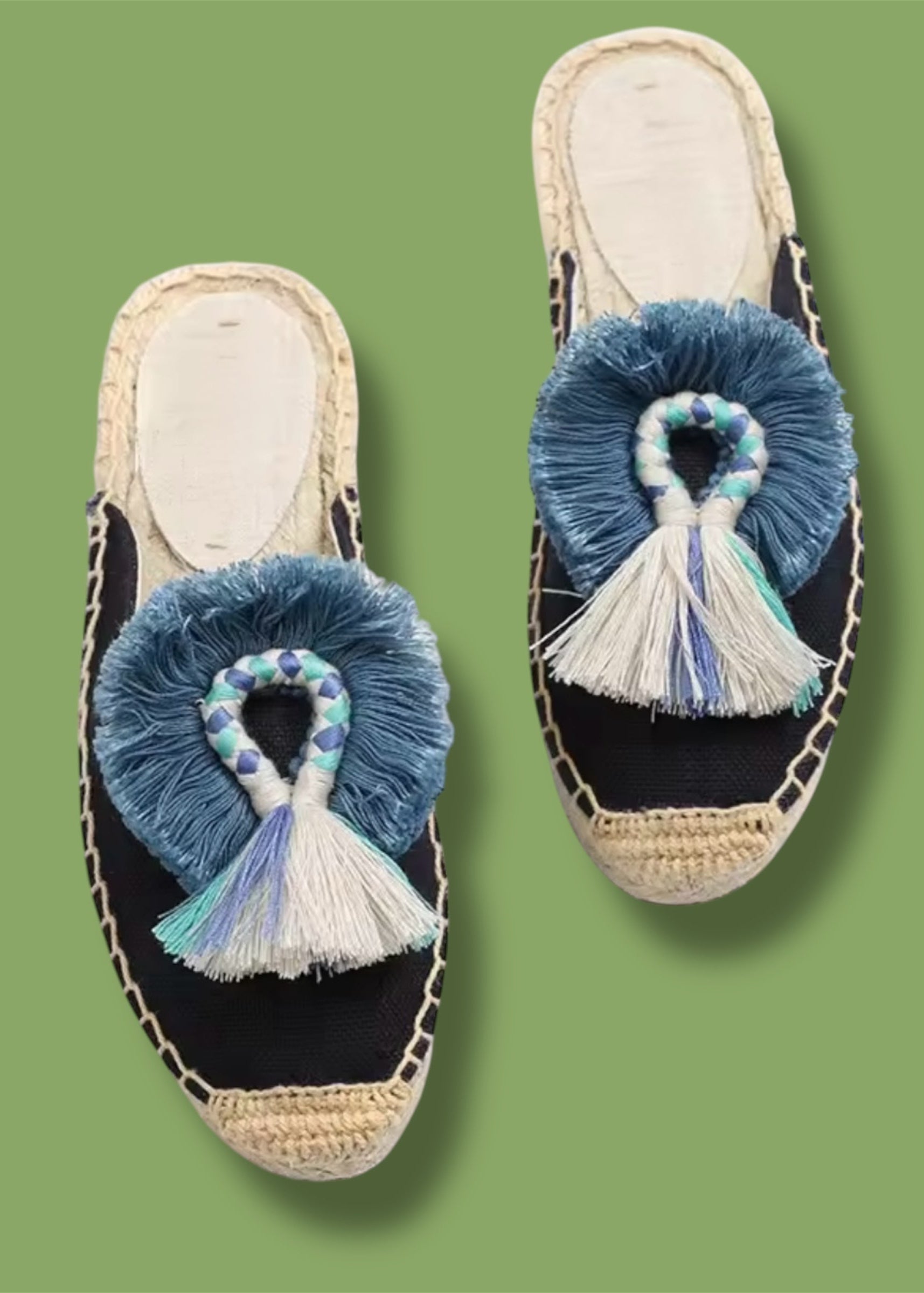 tassel espadrills ; boho espadrills; boho slippers ; slippers; comfortable slippers; beach style ; resort fashion; resort style