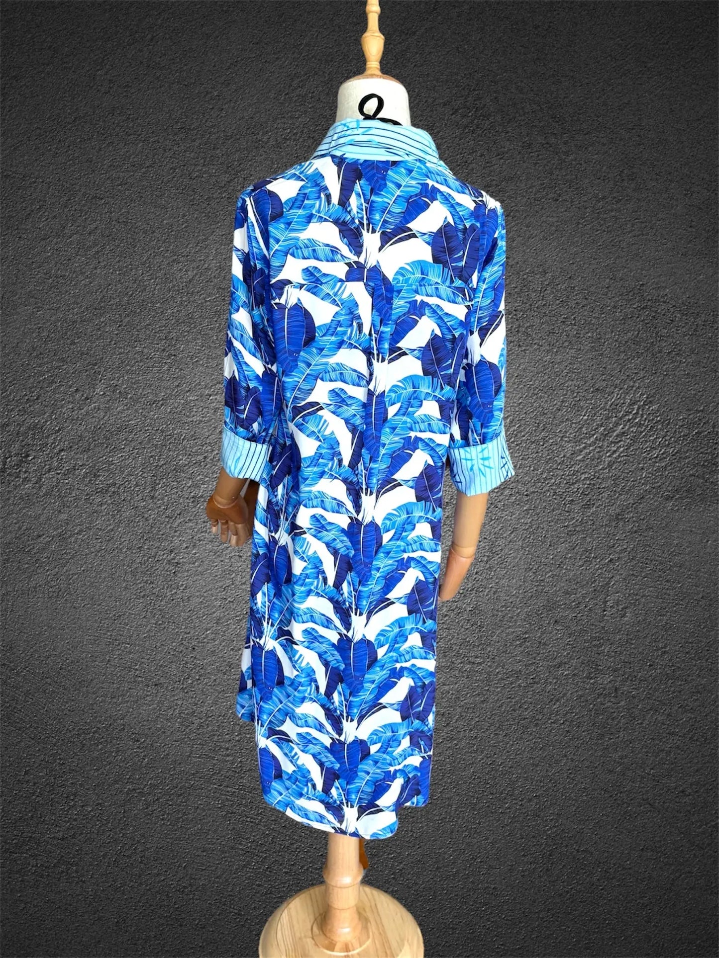 Amalfi Cotton Shirt Dress Blue Feathers Nature Me