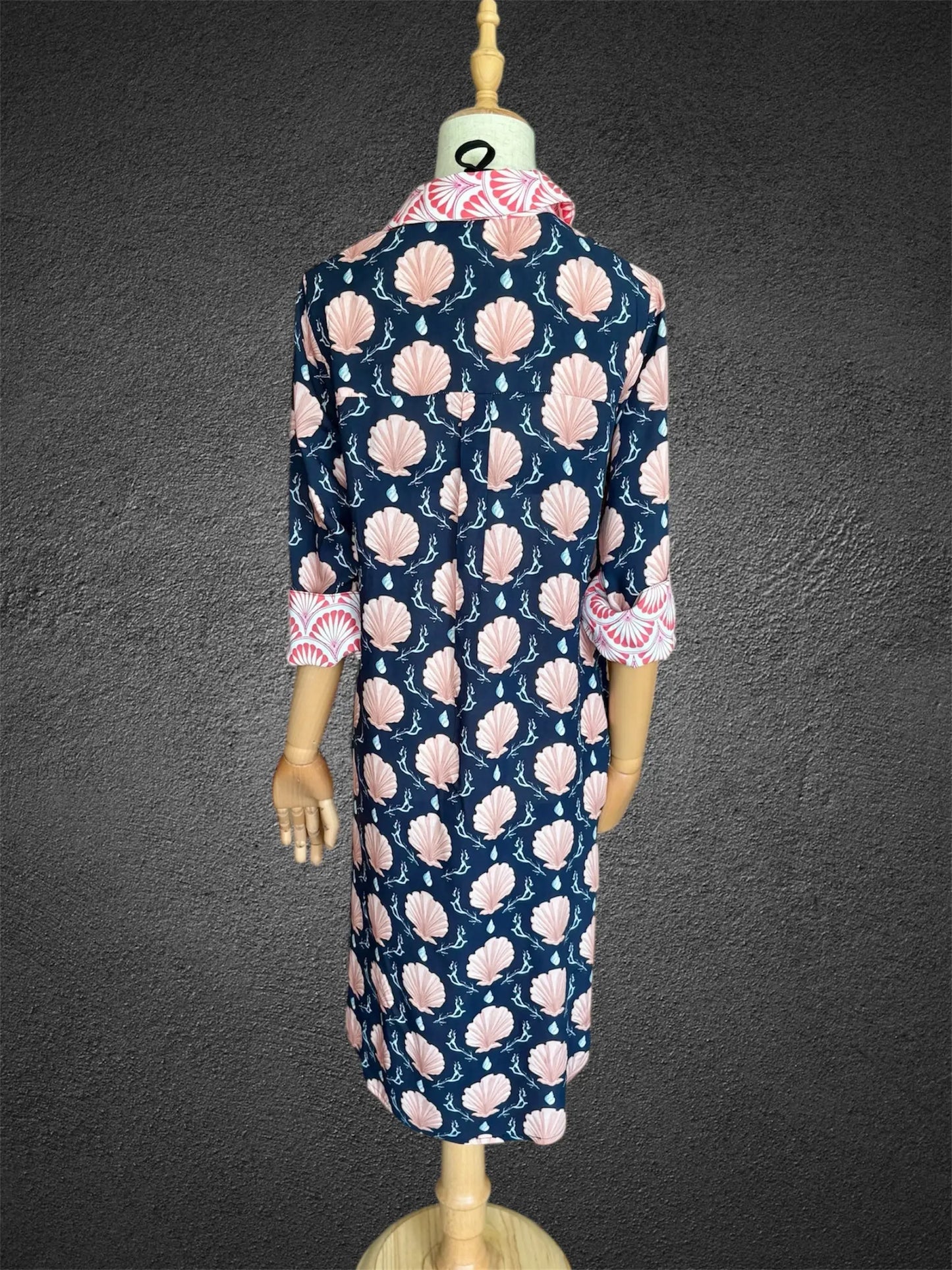 Amalfi Cotton Shirt Dress Navy Pink Shell Nature Me