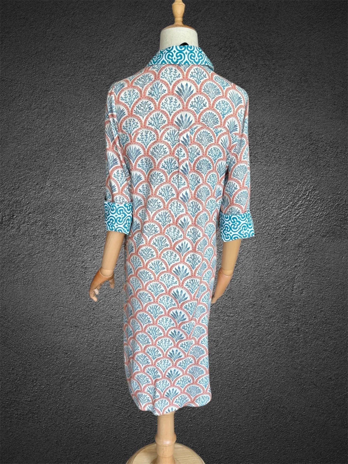 Amalfi Cotton Shirt Dress Orange Blue Coral Nature Me