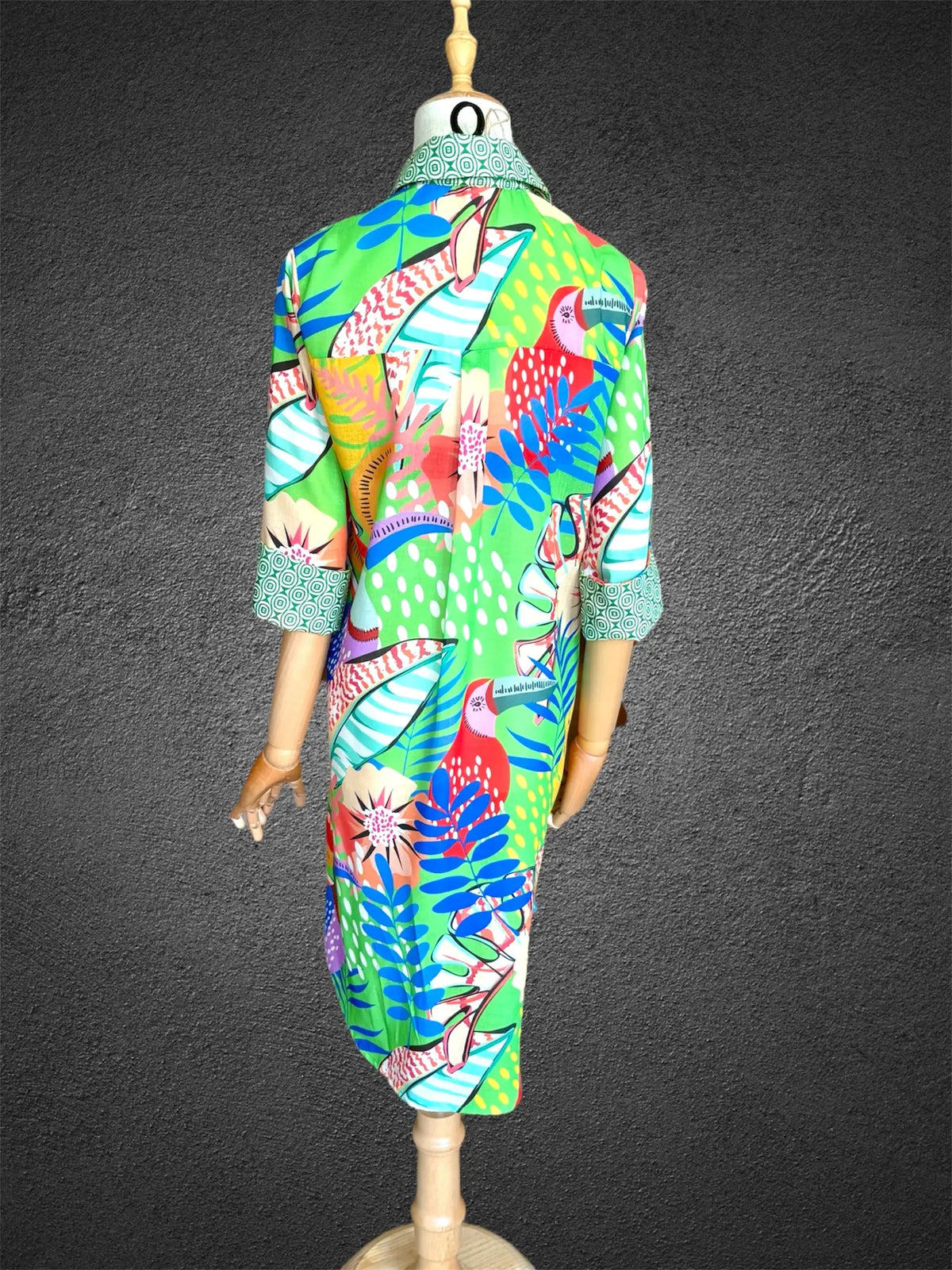 Amalfi Cotton Shirt Dress Parrots Nature Me