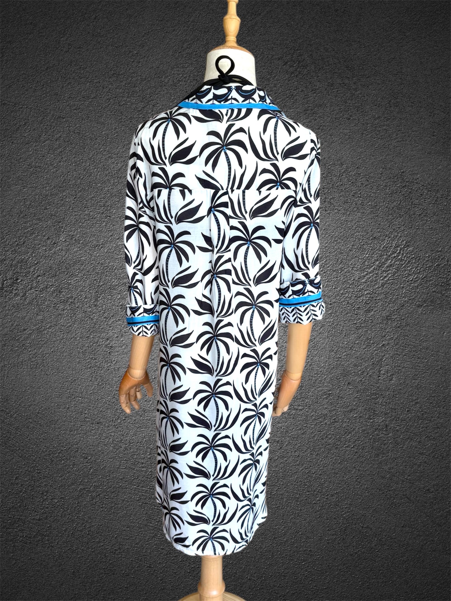 Amalfi Cotton Shirt Dress Black Palm Tree