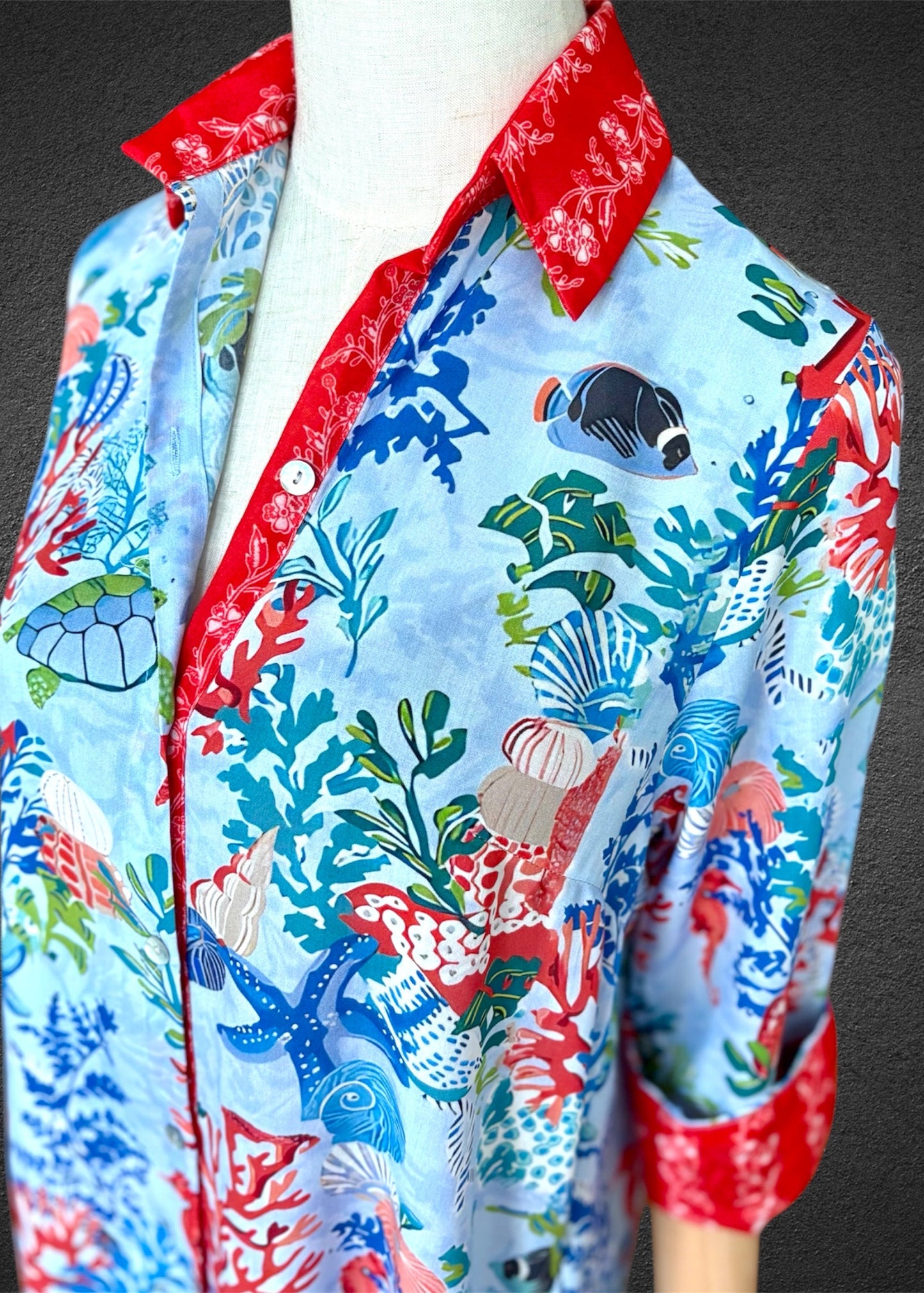 *Amalfi Cotton Shirt Dress Ocean Life
