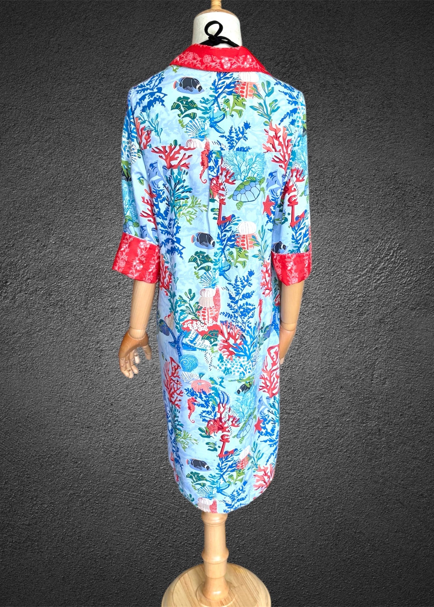 *Amalfi Cotton Shirt Dress Ocean Life