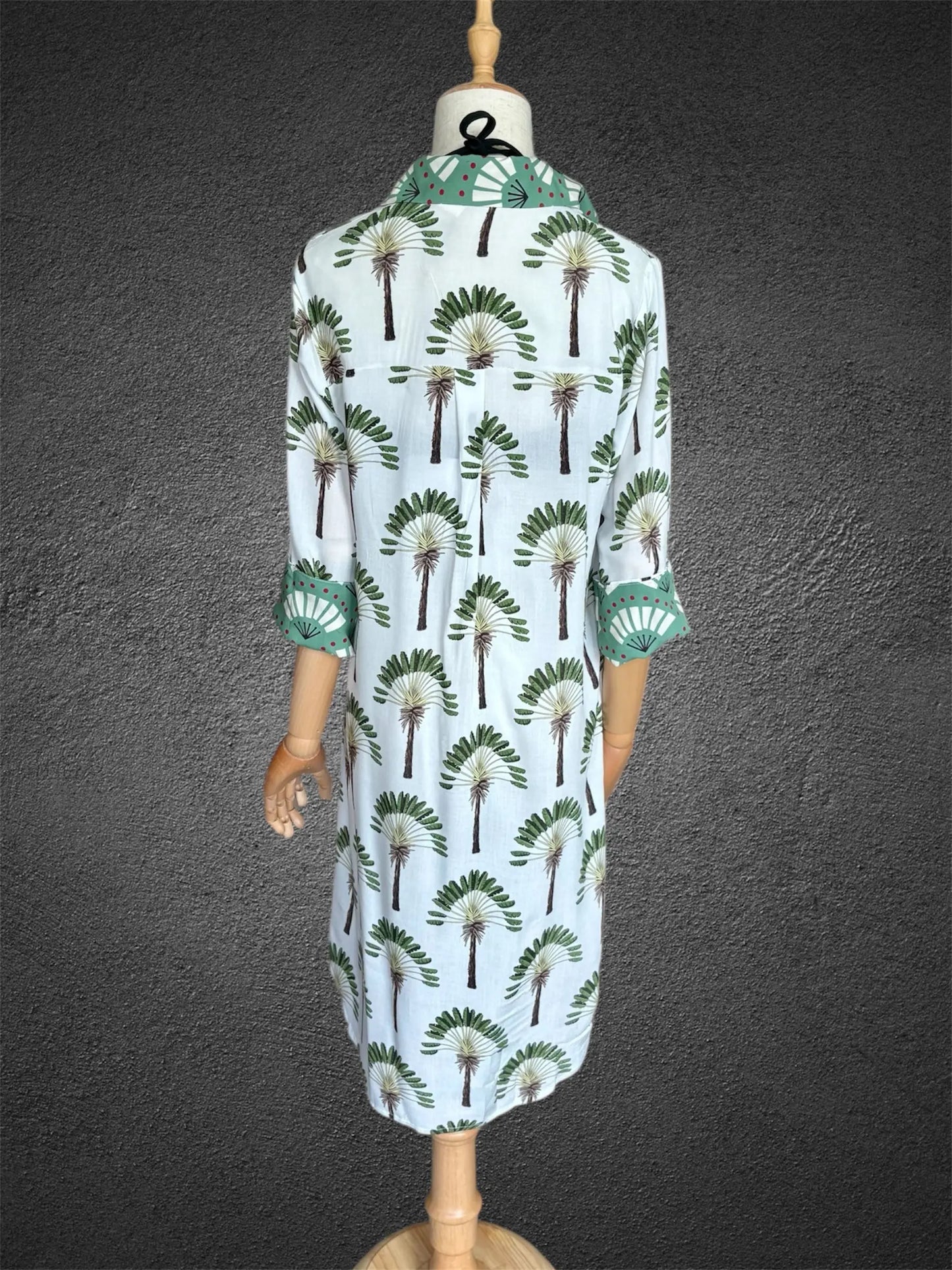 Amalfi Cotton Shirt Dress Green Palm Tree Nature Me