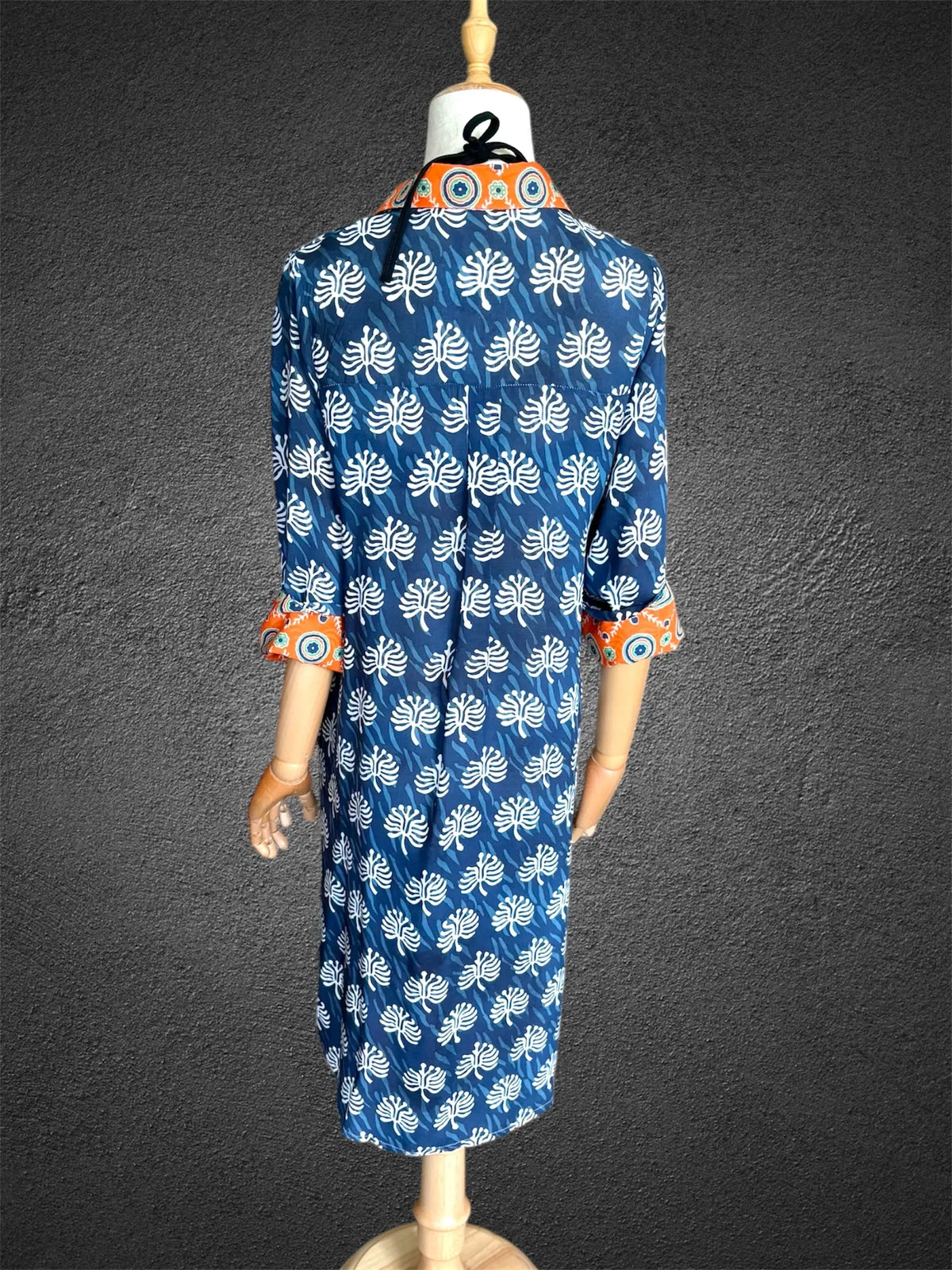 Amalfi Cotton Shirt Dress Navy Orange Nature Me