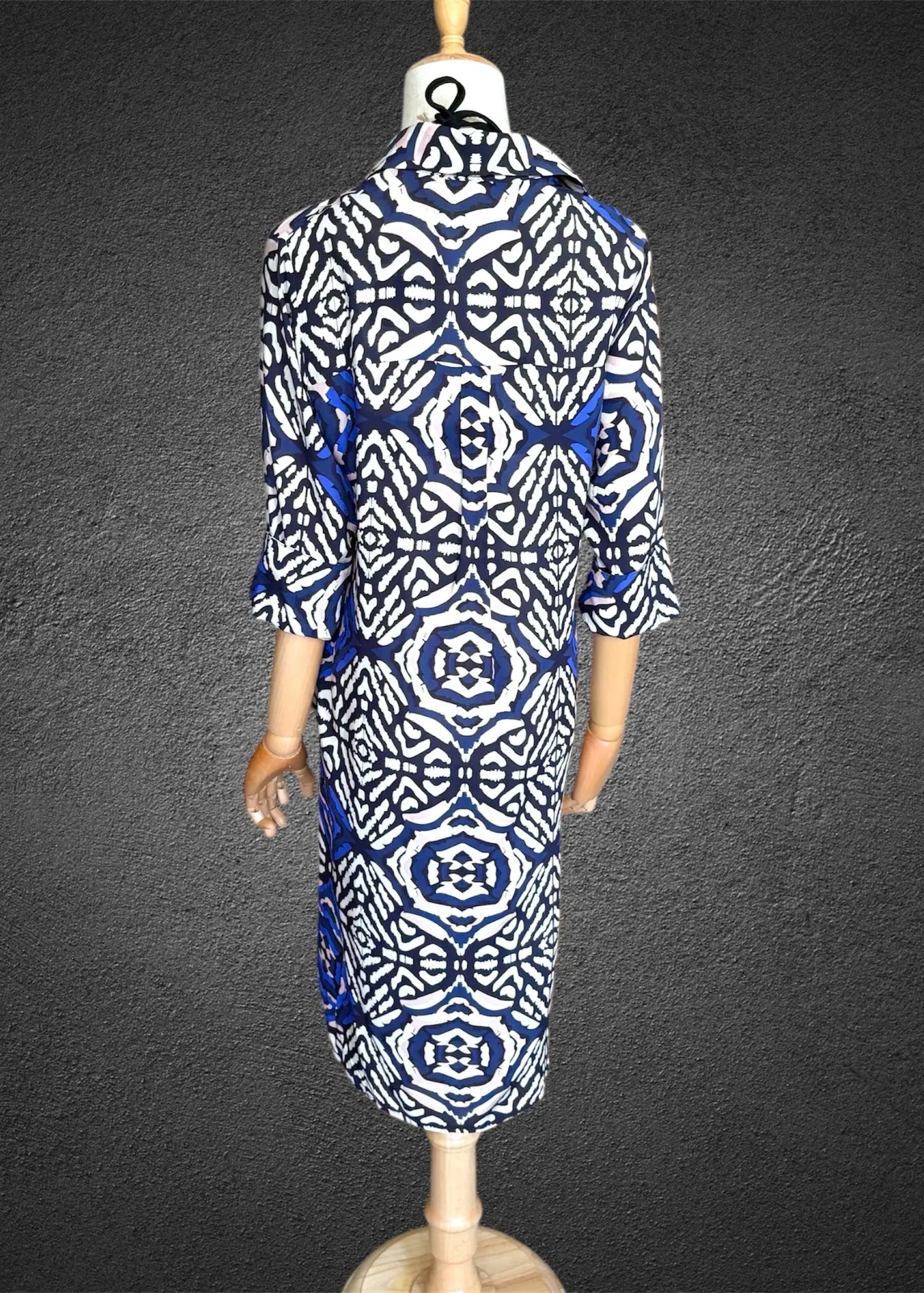 Amalfi Cotton Shirt Dress Navy Pink Batik Nature Me