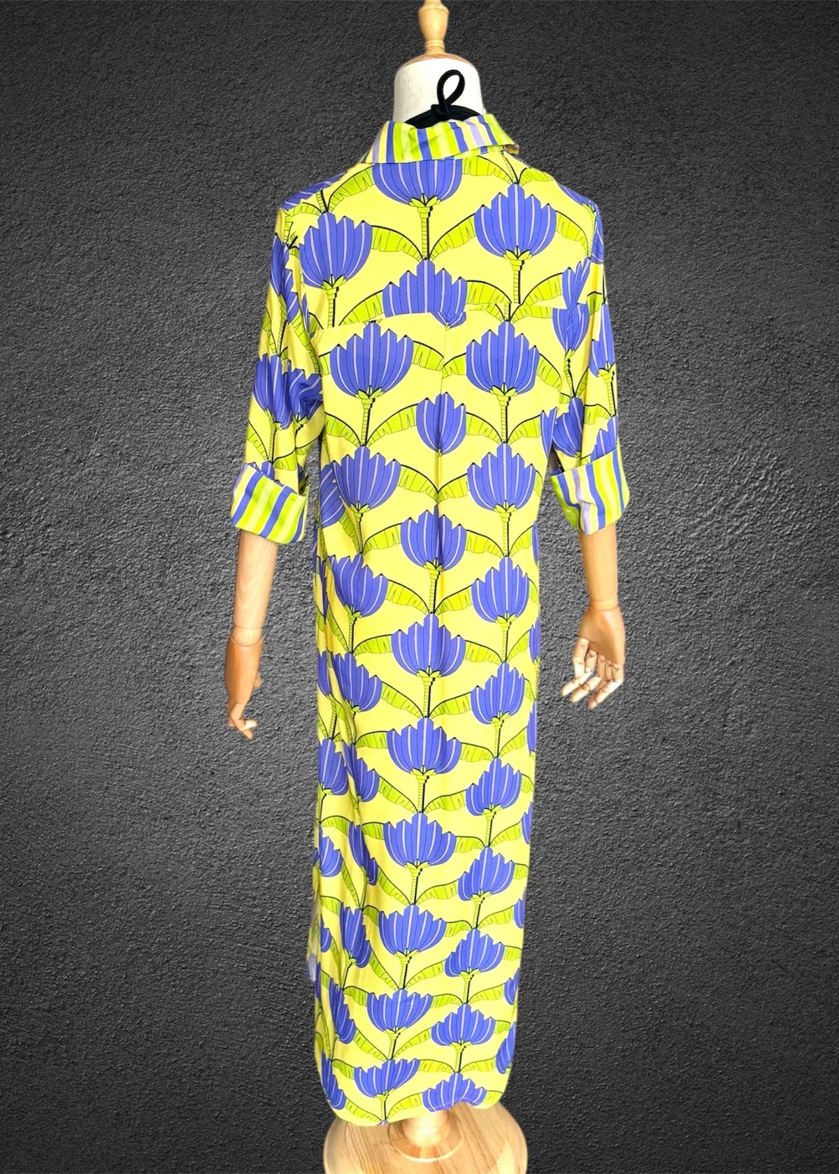 Amalfi Cotton Shirt Dress Maxi Yellow Purple Lotus Etico