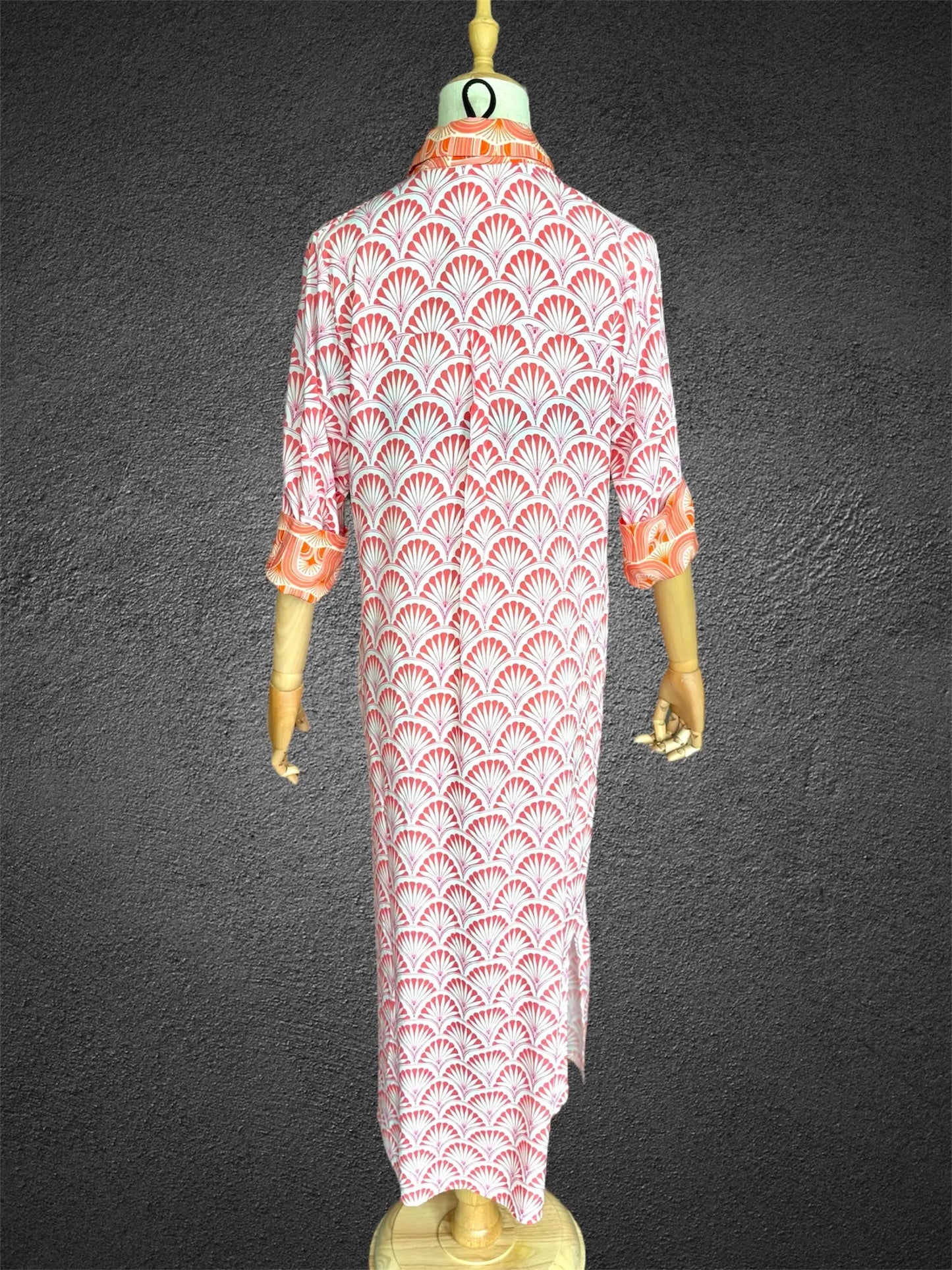 Amalfi Cotton Shirt Dress Maxi Pink Orange Cornation Etico