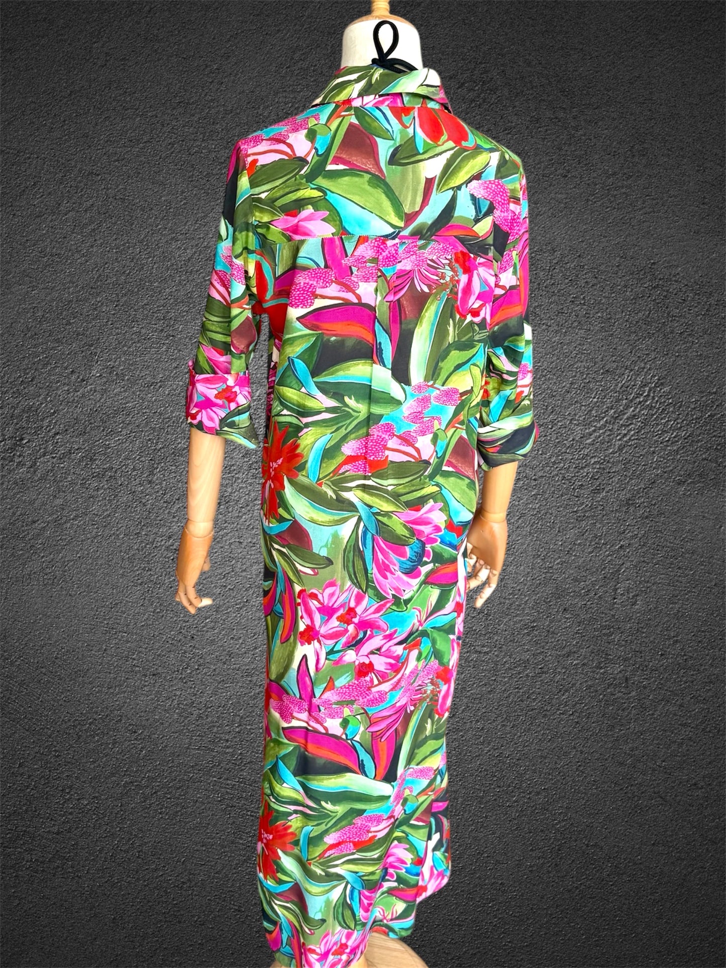 *Amalfi Cotton Shirt Dress Maxi Pink Green Floral