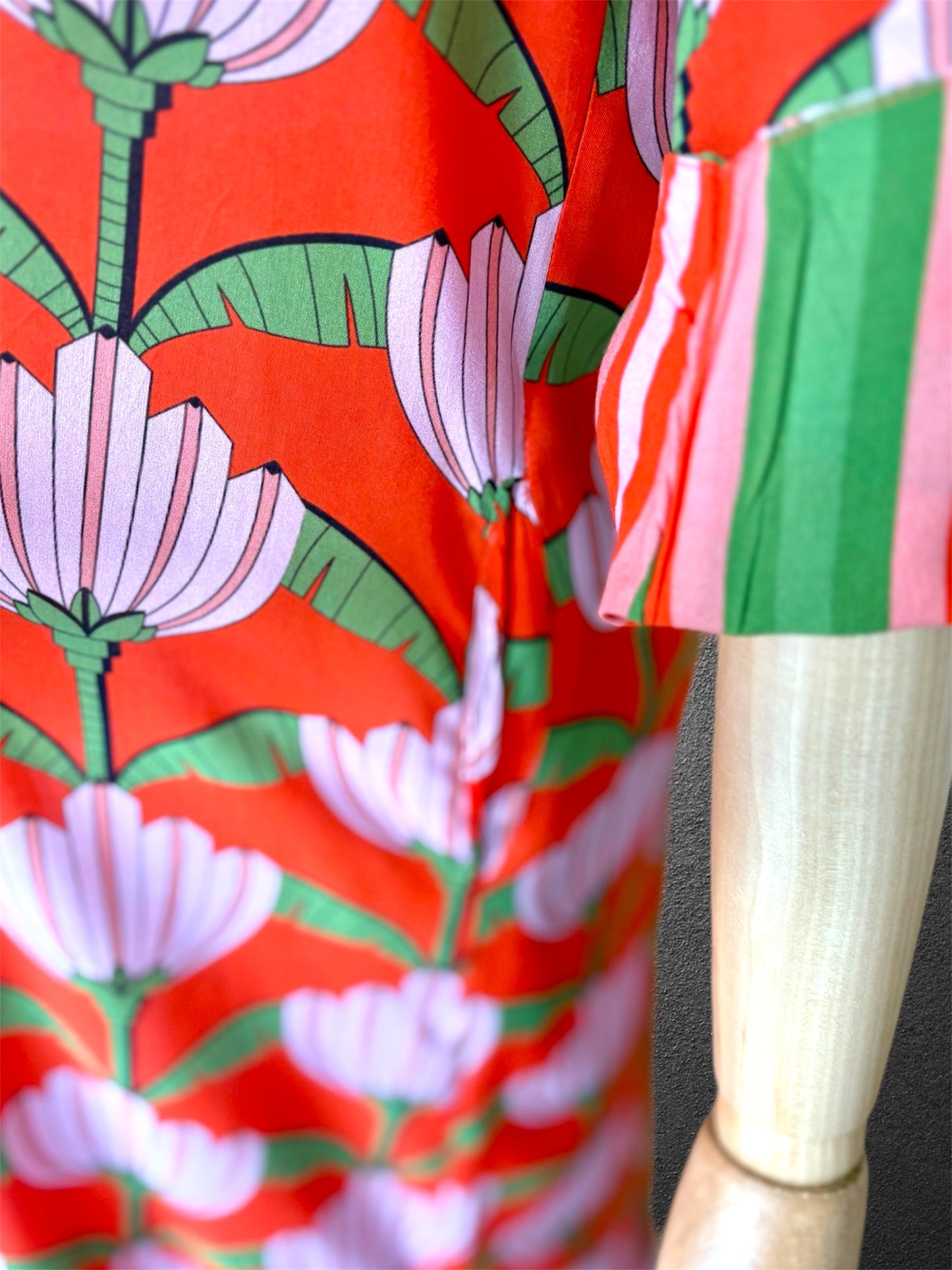 *Amalfi Cotton Shirt Dress Maxi Red Green Lotus