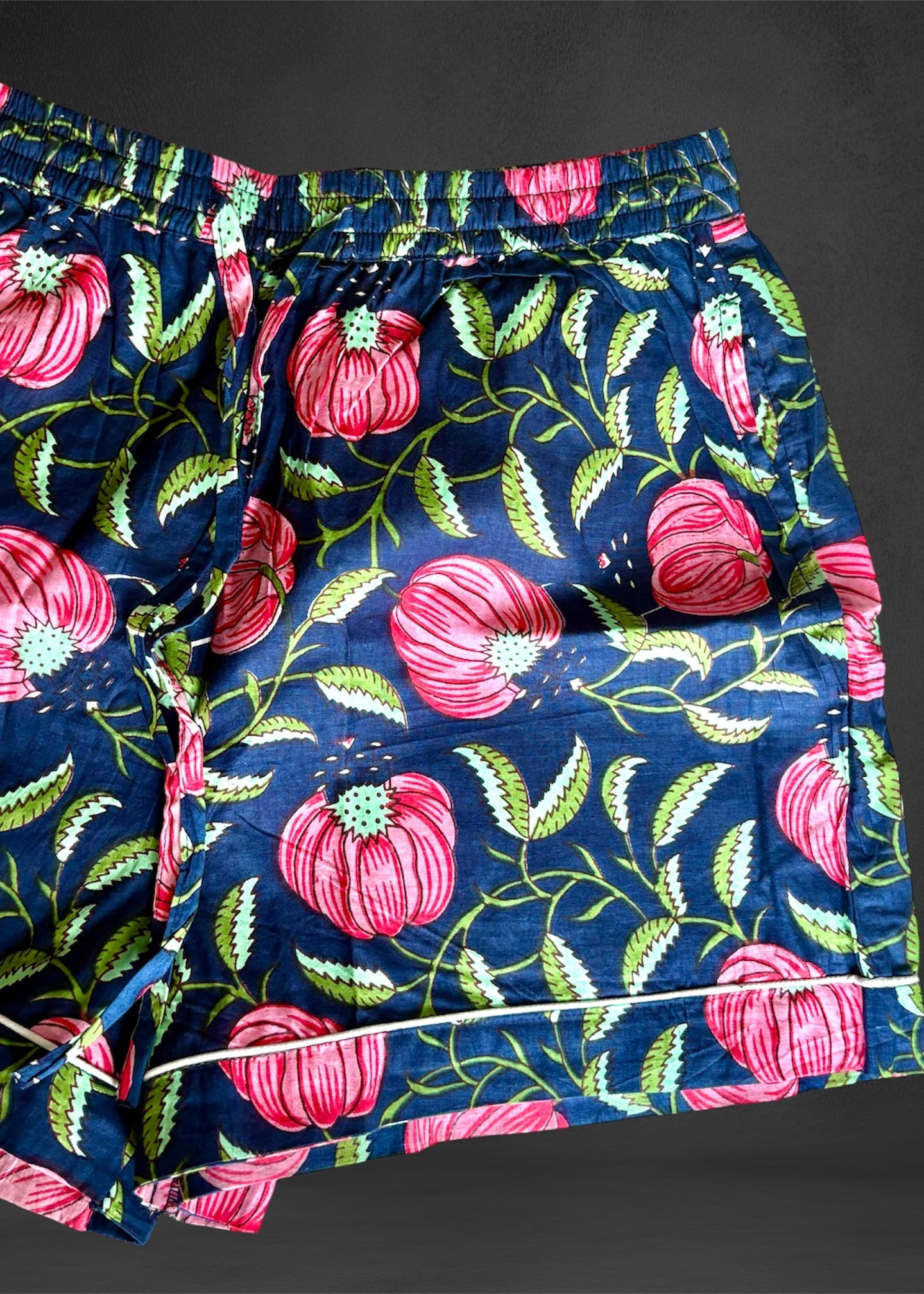 Cotton Block print Pyjamas Short ; Navy Pink Floral