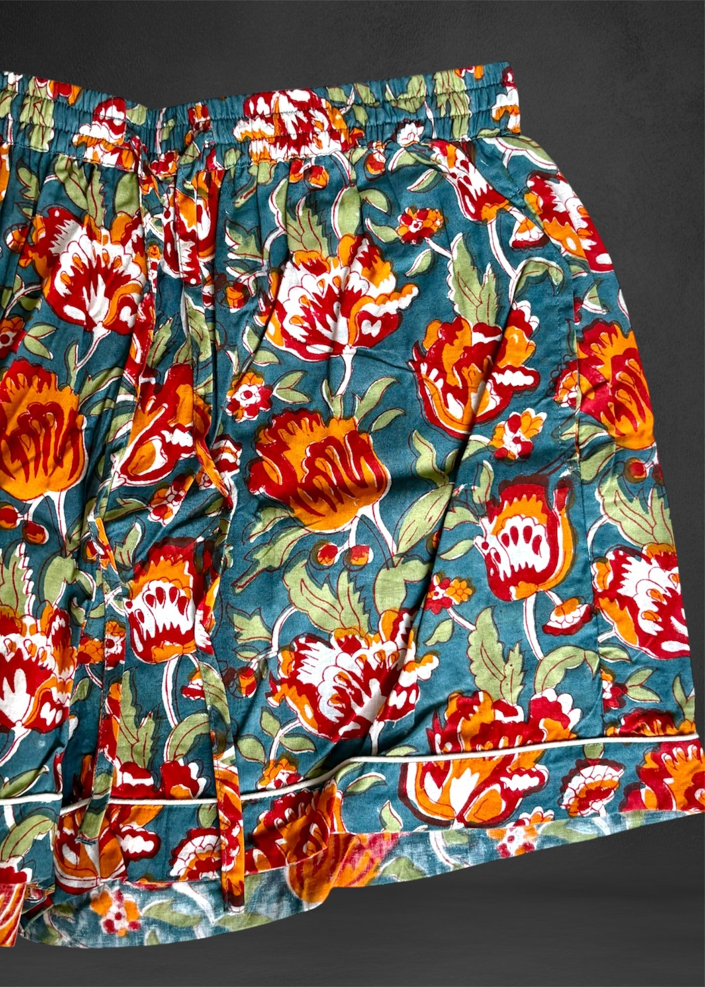 Cotton Block print Pyjamas Short ; Blue Orange Floral
