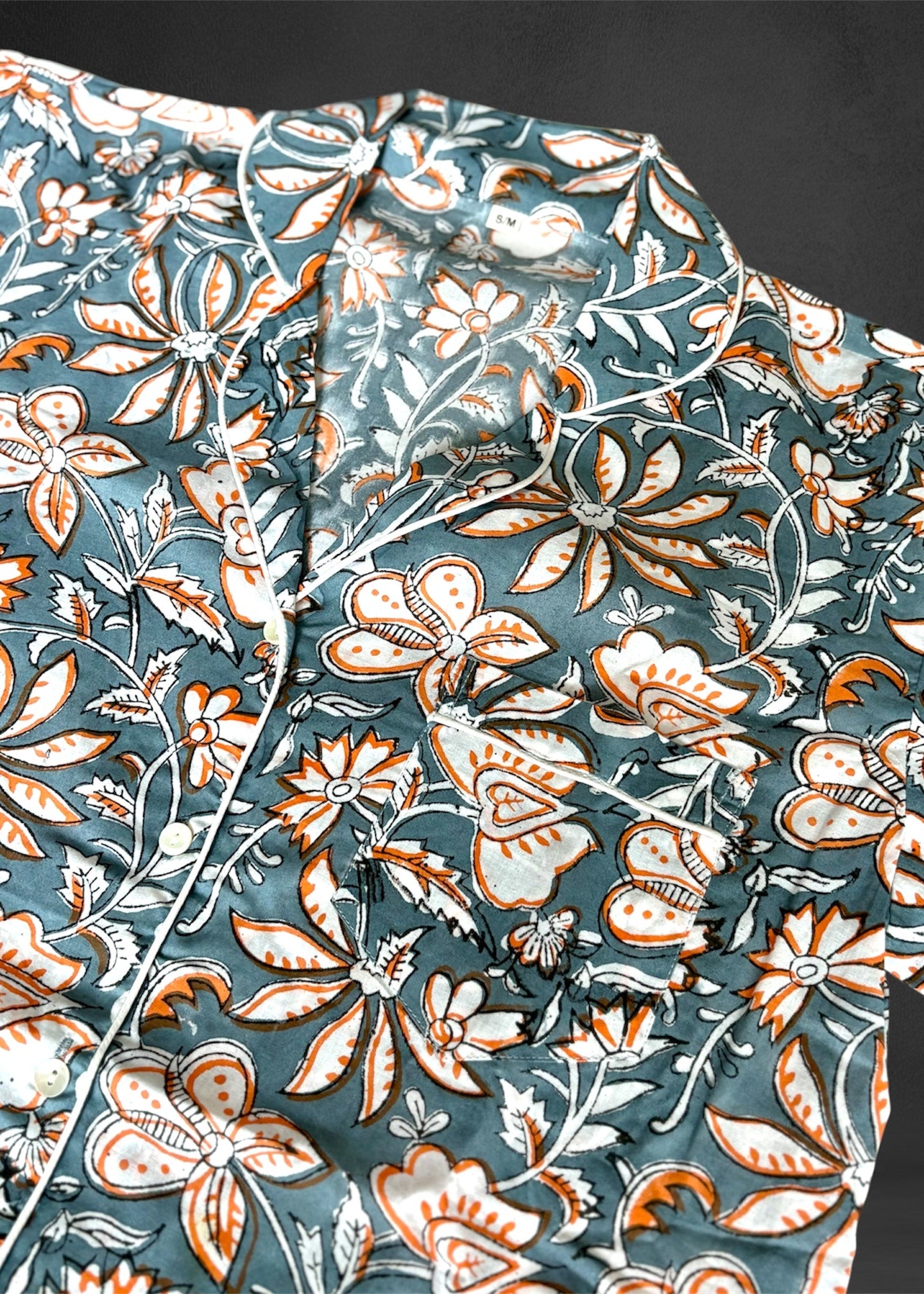 Cotton Block print Pyjamas Short ; Grey Orange Floral