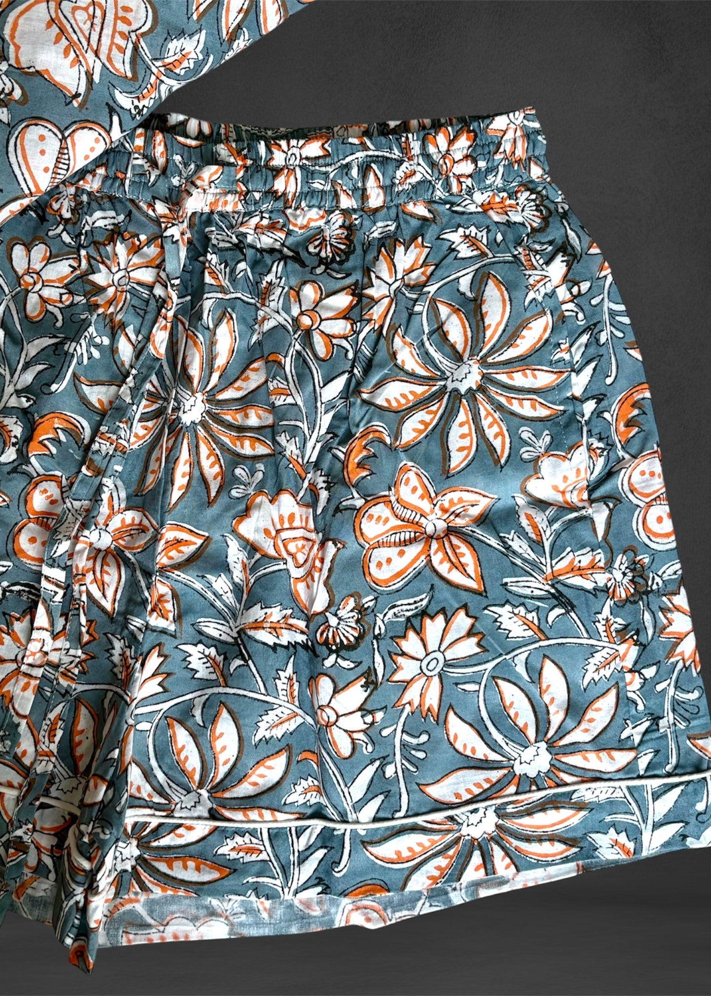 Cotton Block print Pyjamas Short ; Grey Orange Floral