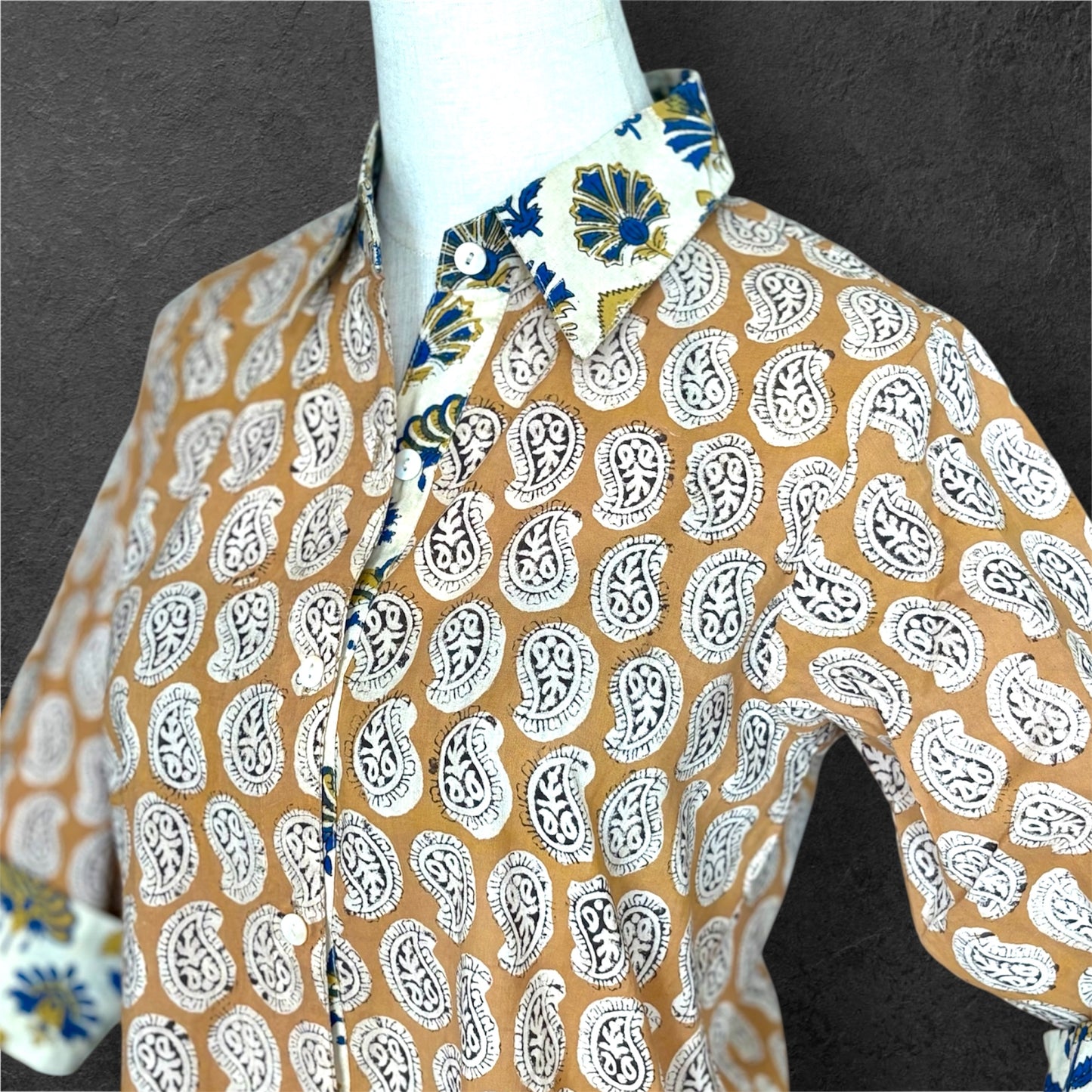 Block Print Cotton Shirt Dress Golden drops