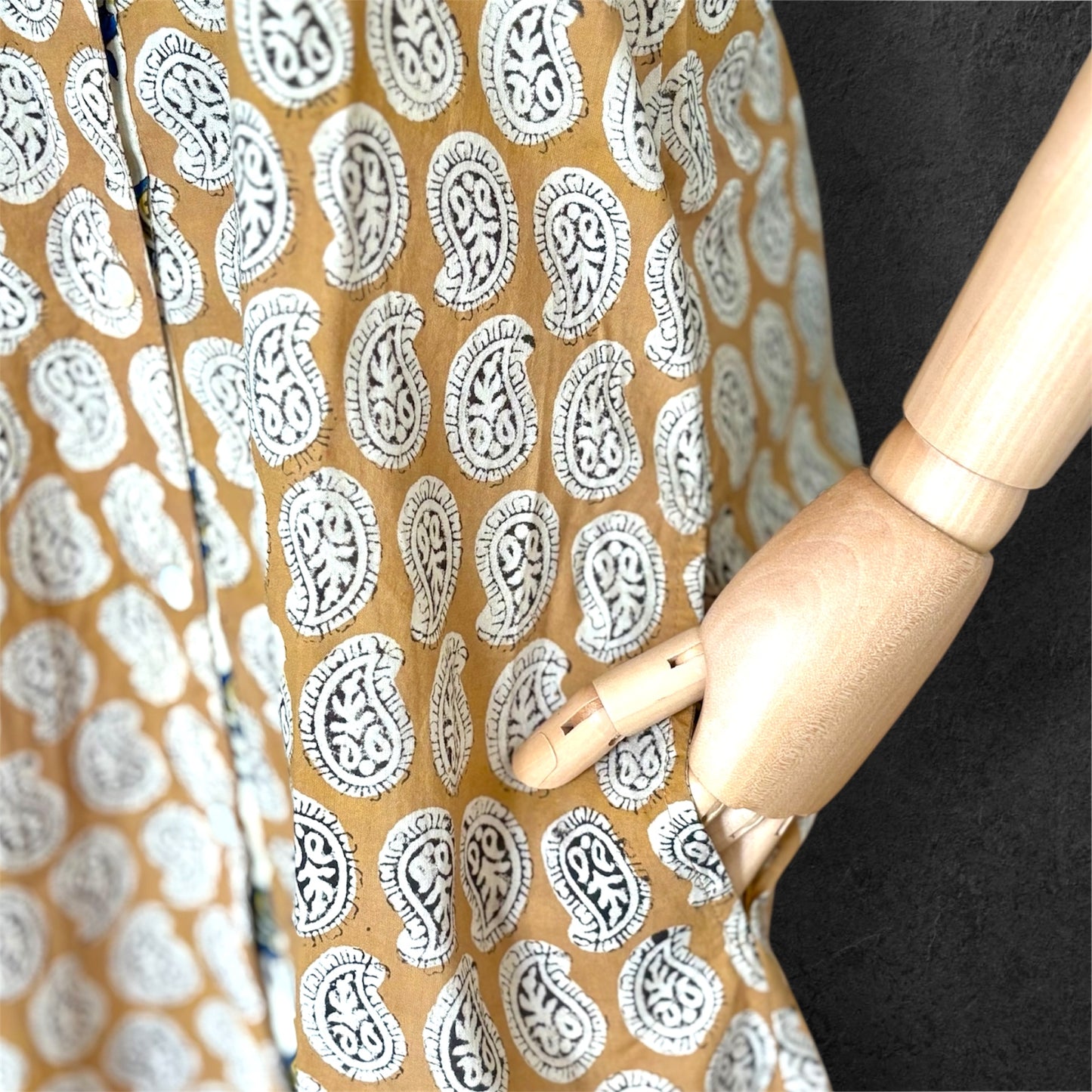 Block Print Cotton Shirt Dress Golden drops
