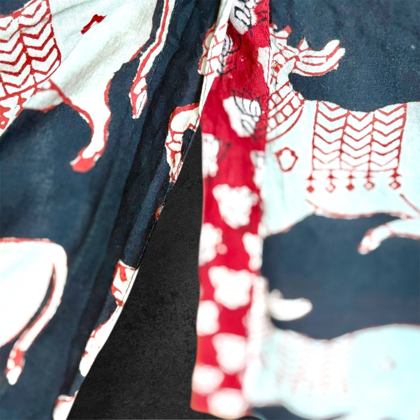 Block Print Cotton Shirt Dress Black Ox