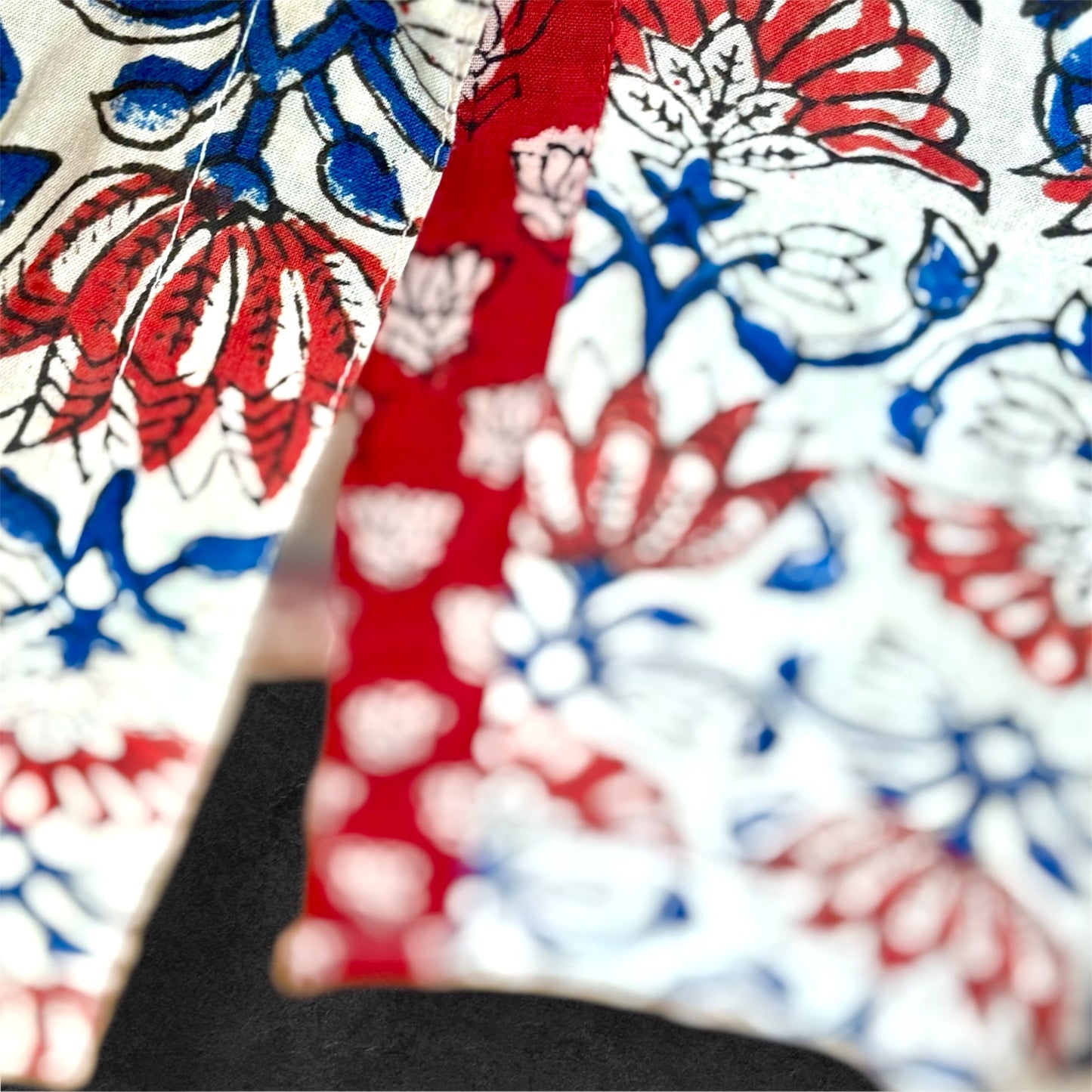 Block Print Cotton Shirt Dress Red Blue Flowers