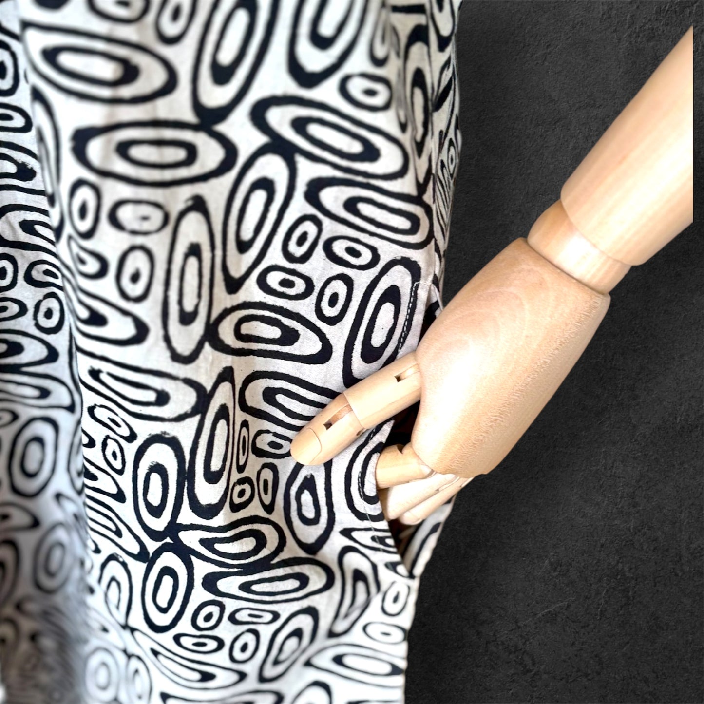 Block Print Cotton Shirt Dress Beige Rounds