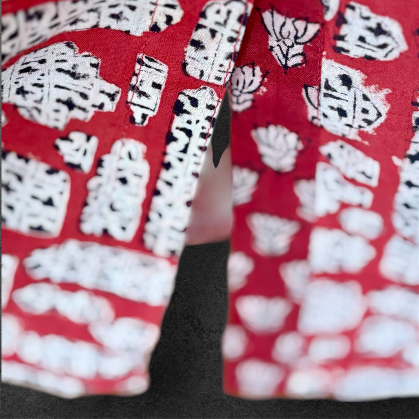 Block Print Cotton Shirt Dress RED CNY