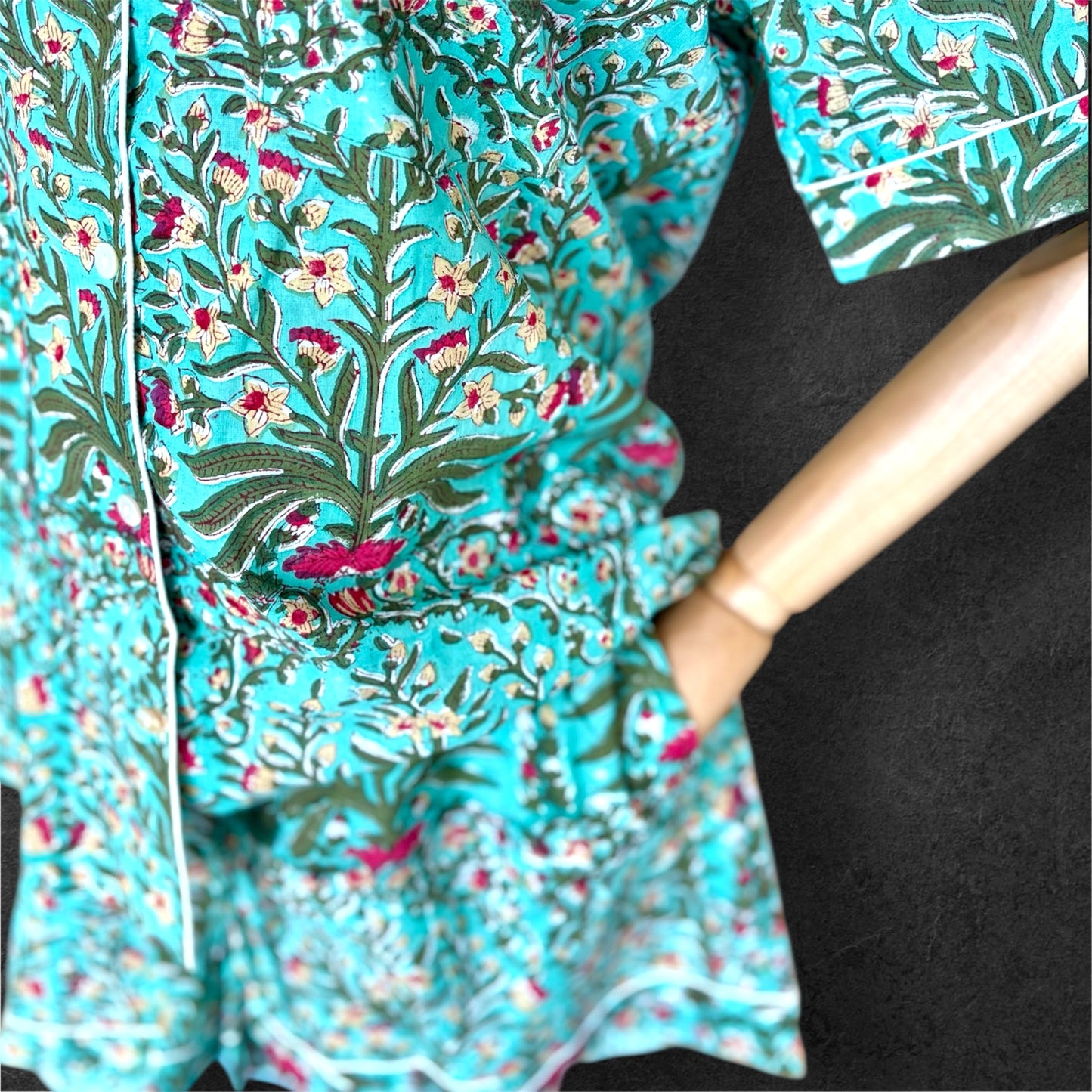 block print pyjamas; cotton pyjamas; indian pyjamas; short sleeve pyjamas