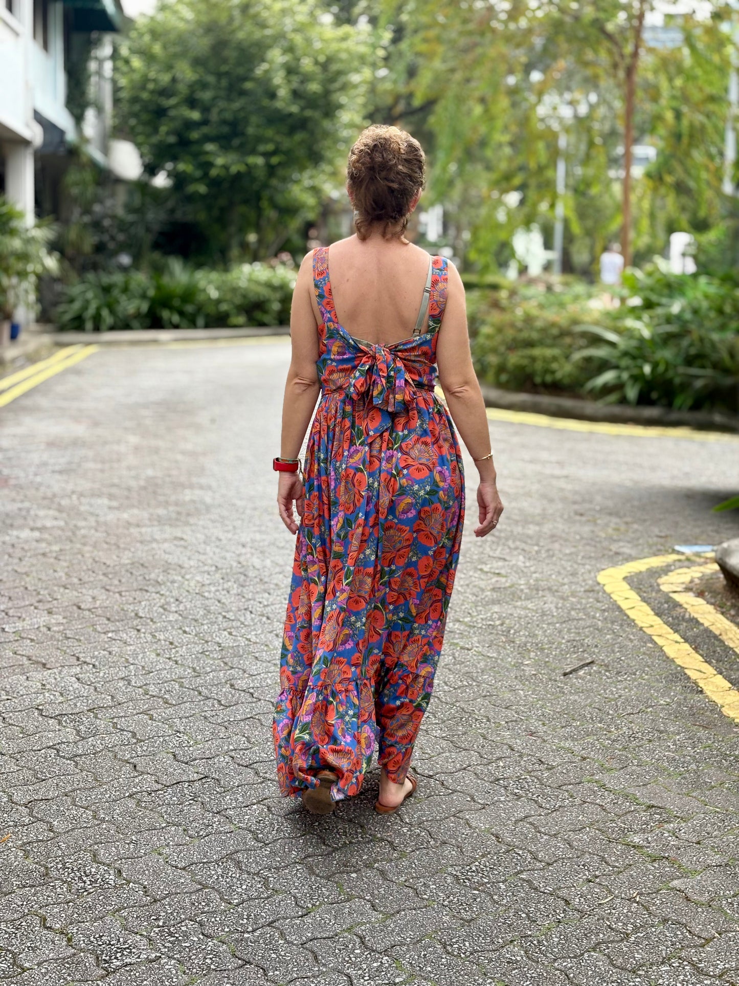 Lyon Red Floral Back-Bow Cotton Maxi Dress