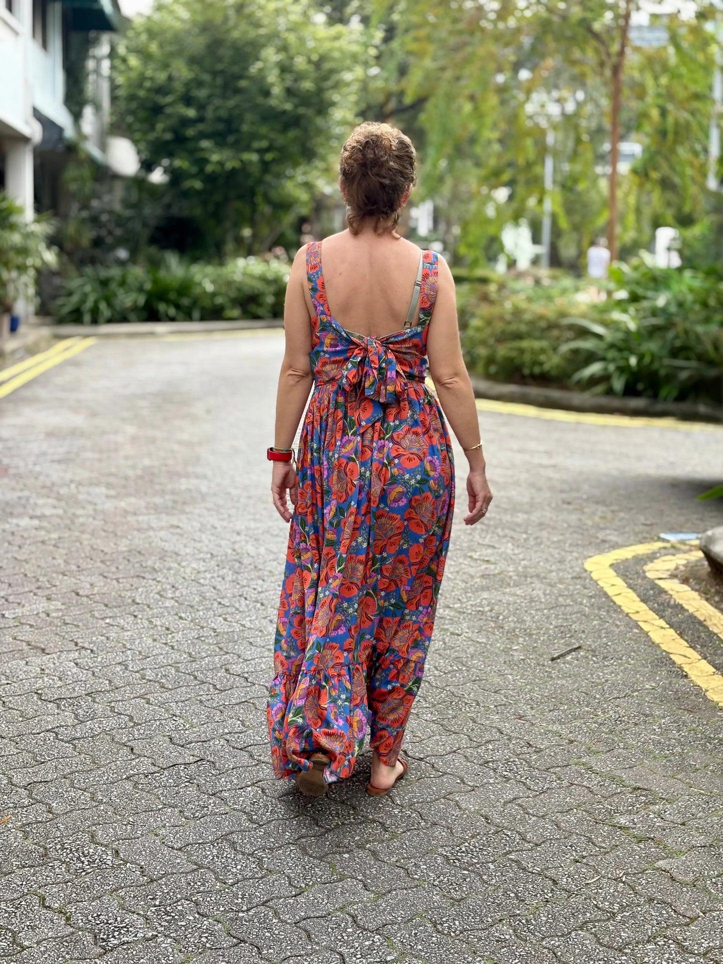 Lyon Red Floral Back-Bow Cotton Maxi Dress Etico