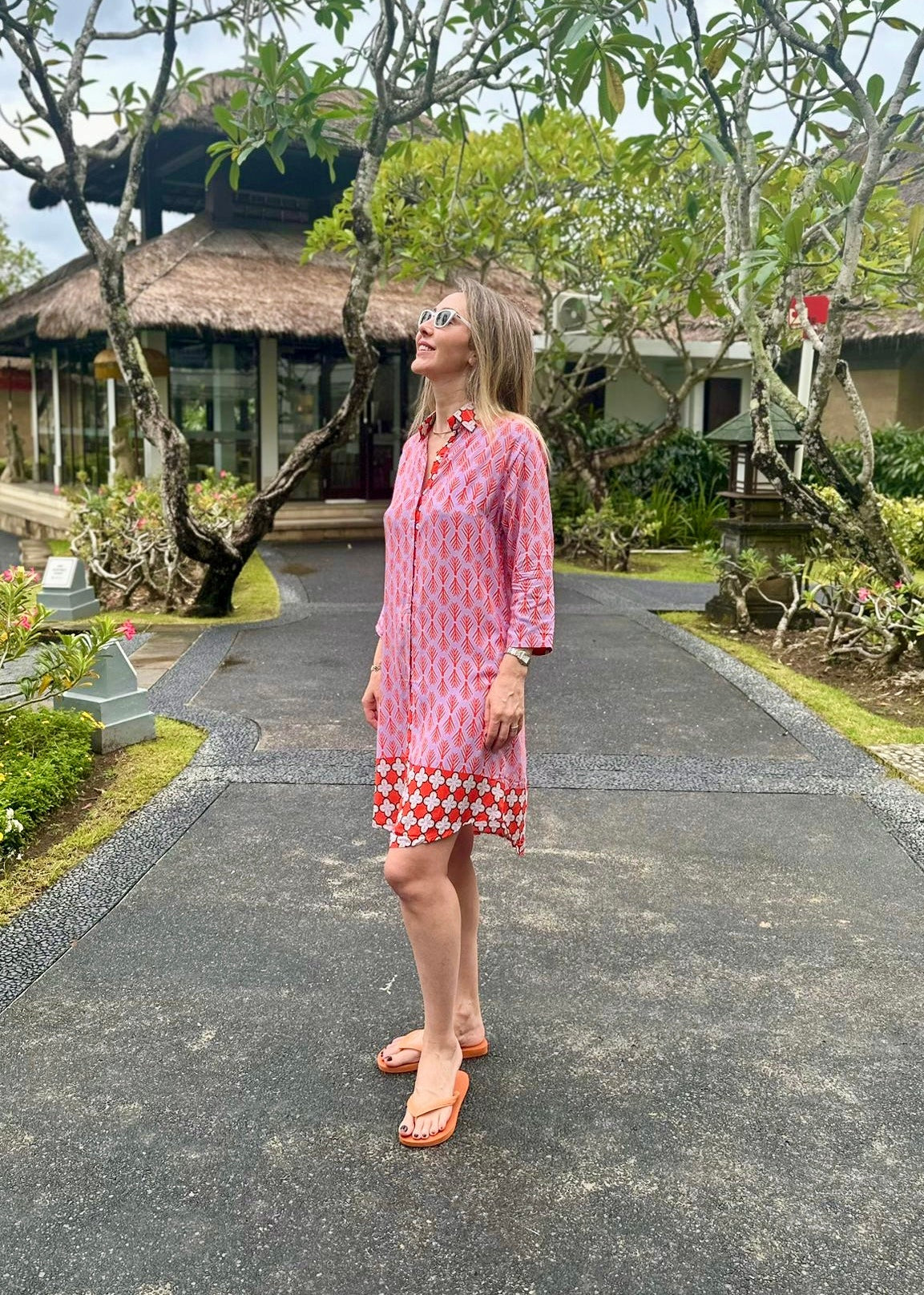 Amalfi Cotton Shirt Dress Purple-Red Nature Me Amalfi Cotton Shirt Dress Purple-Red Nature Me