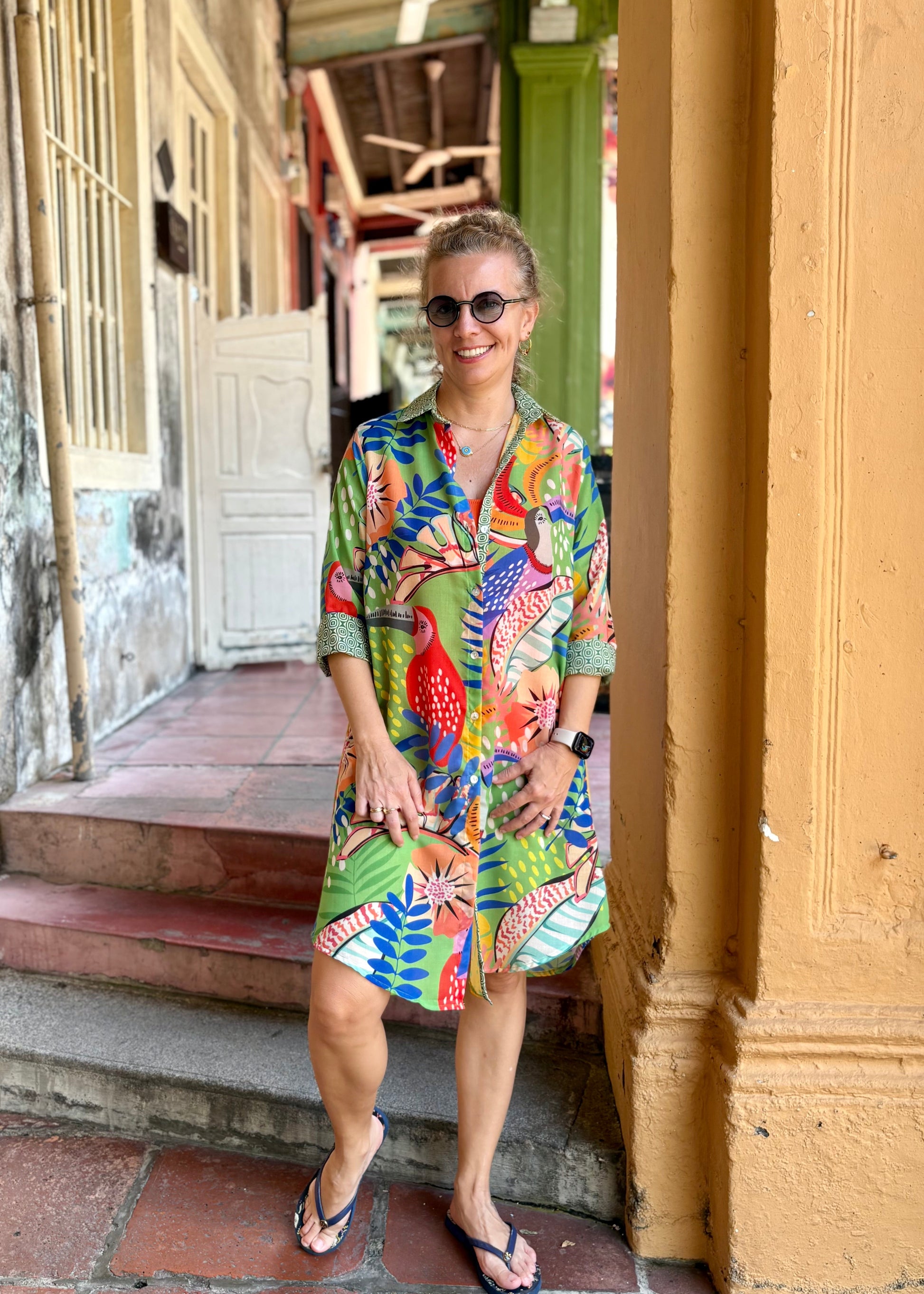Amalfi Cotton Shirt Dress Parrots – Nature Me Amalfi Cotton Shirt Dress Parrots – Nature Me
