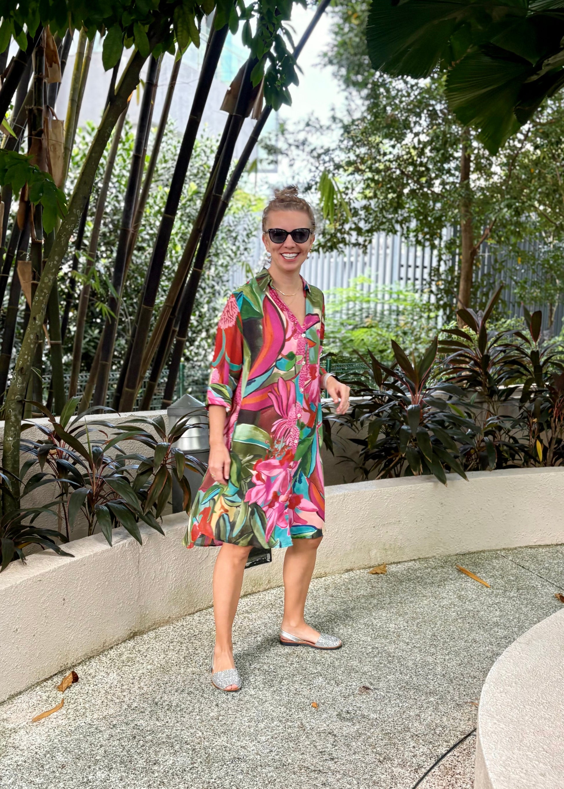 Amalfi Cotton Shirt Dress Pink Green Floral Nature Me Amalfi Cotton Shirt Dress Pink Green Floral Nature Me
