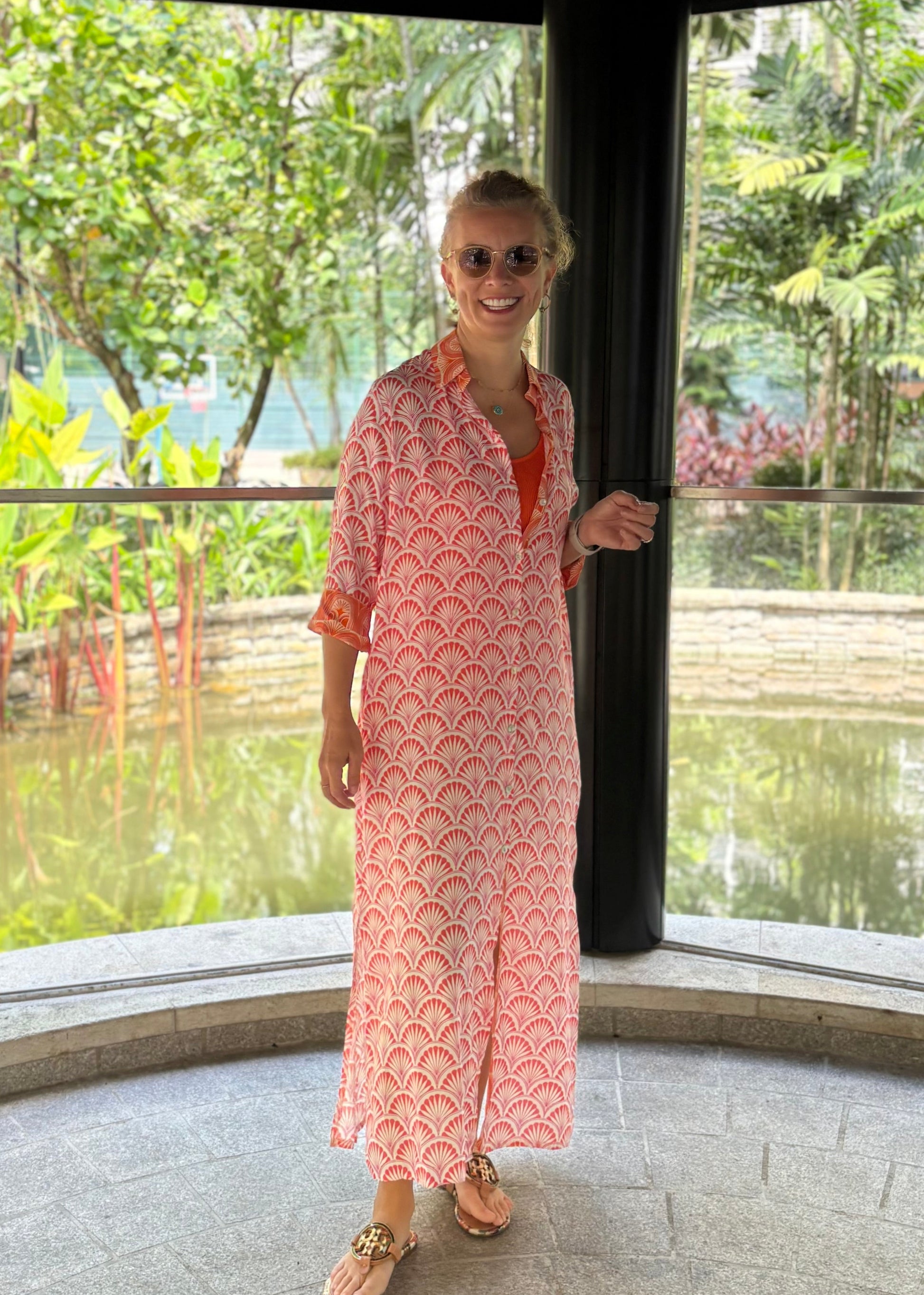 orange maxi shirt dress Evdexr Women's Maxi Dress Linen Cotton Dresses Flowy V Neck Short Sleeve Solid Colour Retro Shirt Dress Loose Long Baggy Casual Dress with Pockets Orange L