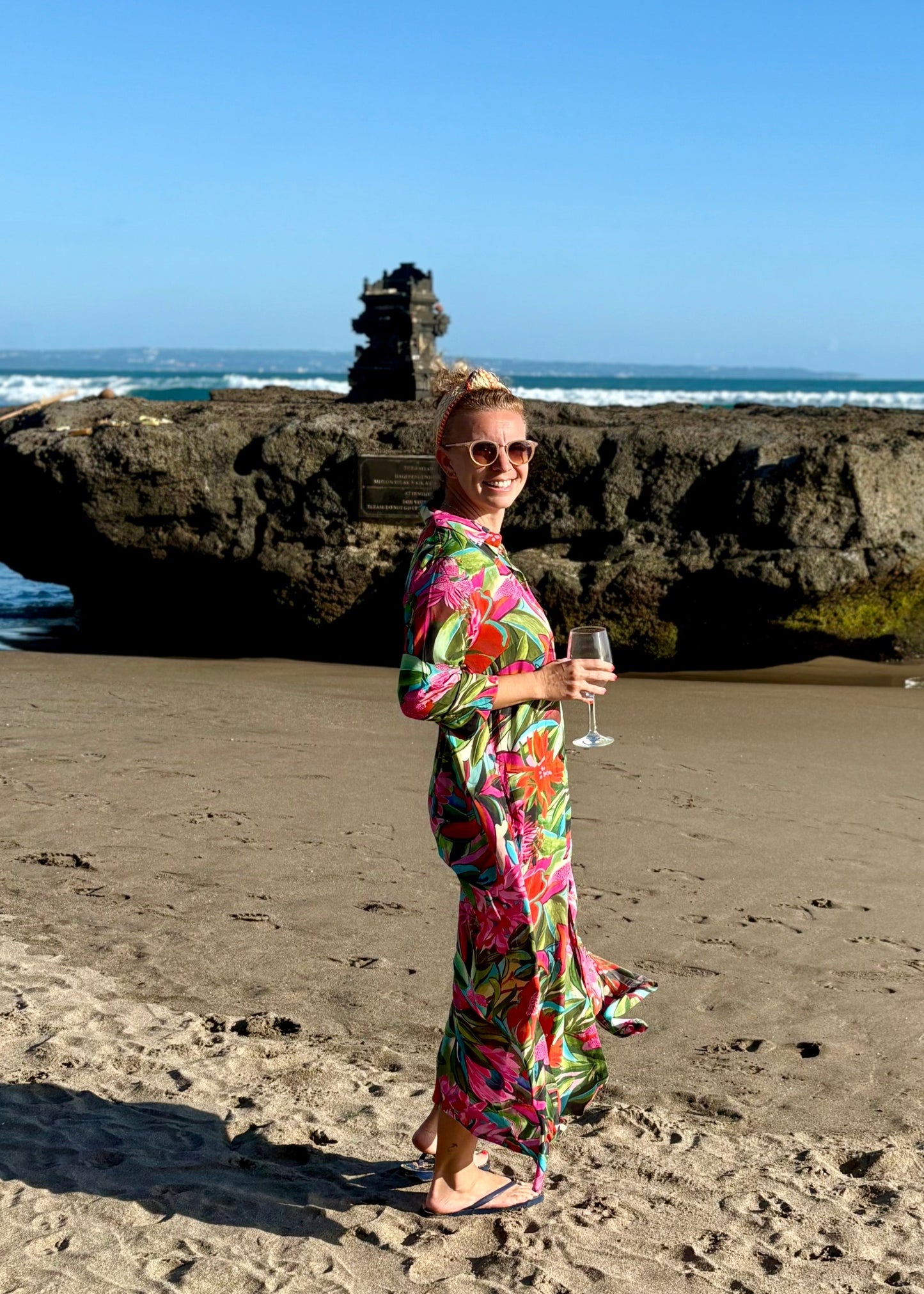 *Amalfi Cotton Shirt Dress Maxi Pink Green Floral