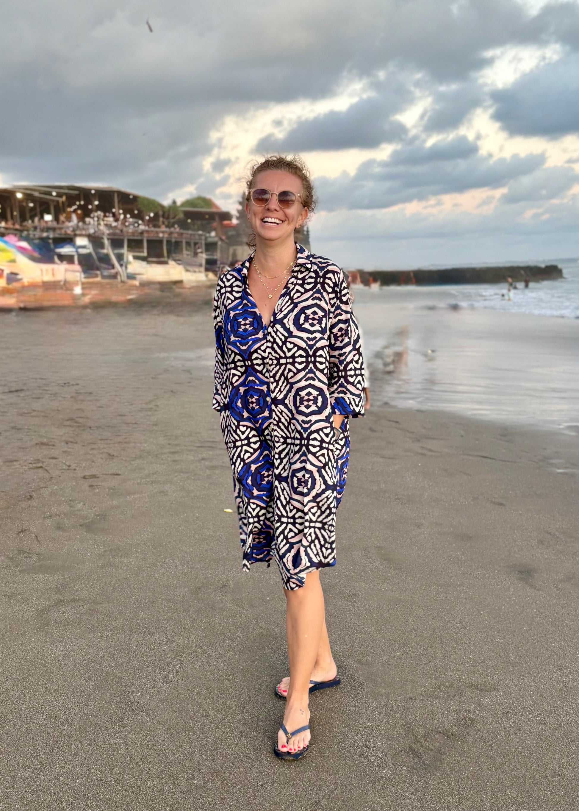 Amalfi Cotton Shirt Dress Navy Pink Batik Nature Me Amalfi Cotton Shirt Dress Navy Pink Batik Nature Me