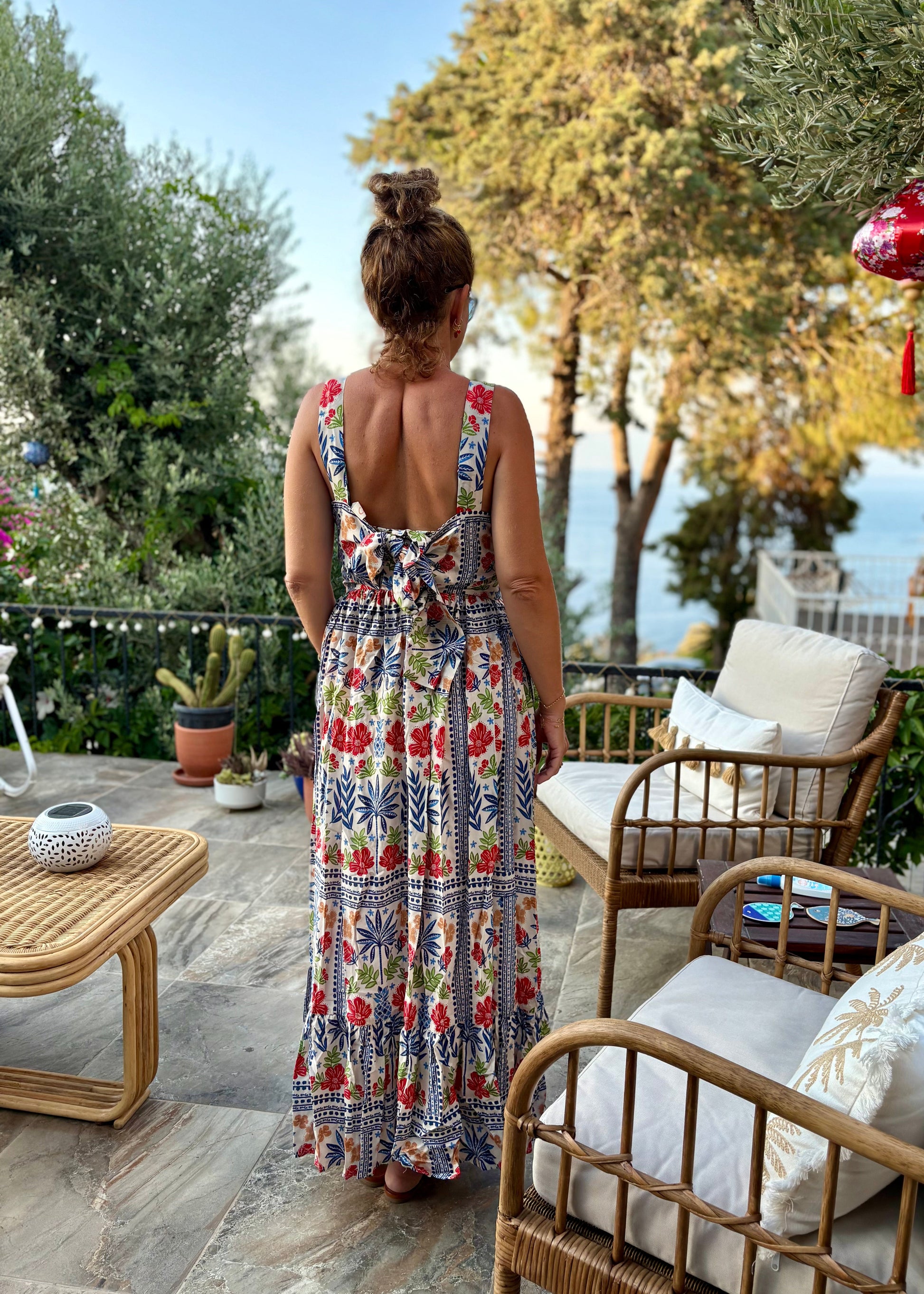 Lyon Back-Bow Cotton Maxi Dress Nature Me Lyon Back-Bow Cotton Maxi Dress Nature Me