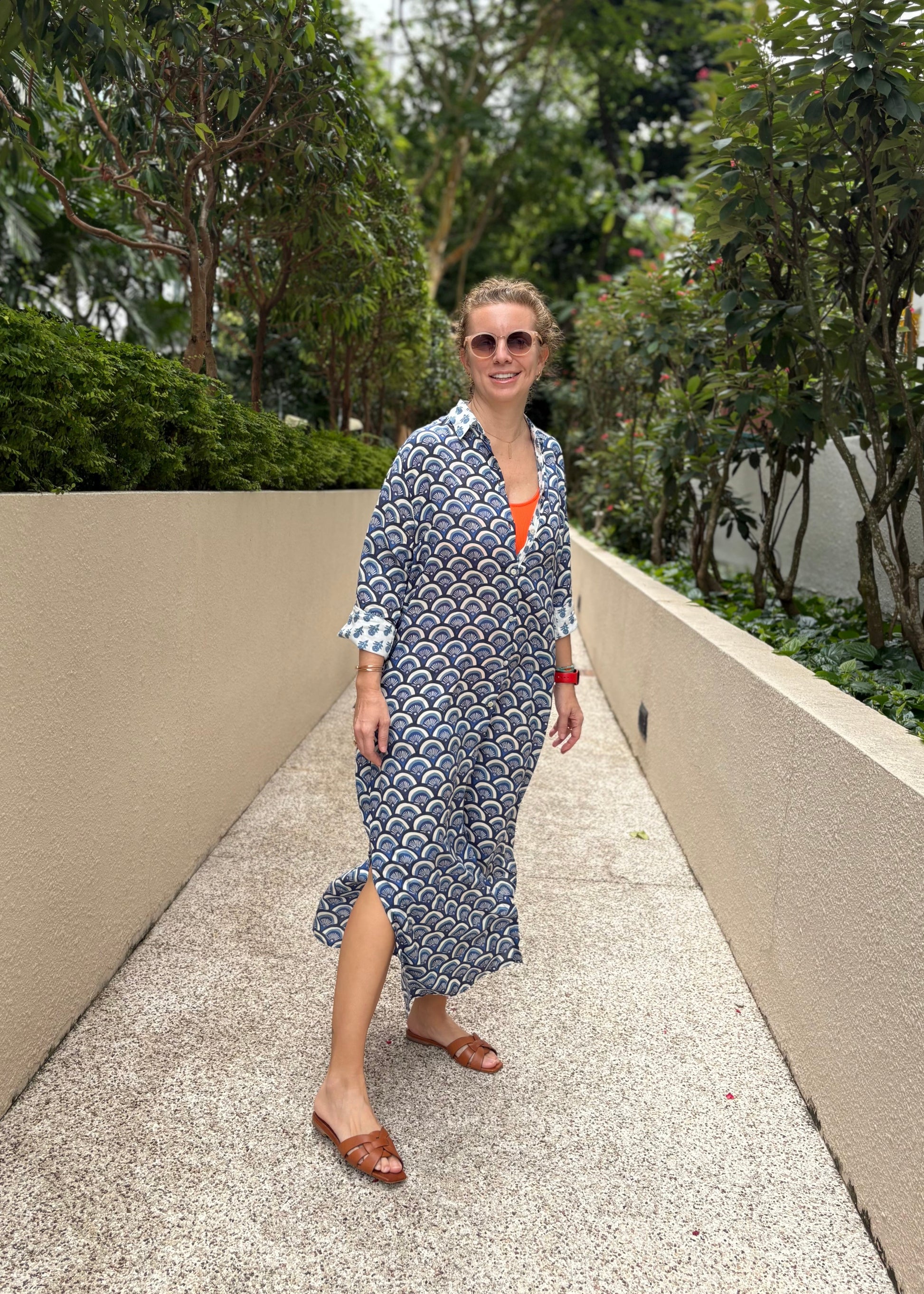 Amalfi Cotton Shirt Dress Maxi Blue Waves Nature Me Amalfi Cotton Shirt Dress Maxi Blue Waves Nature Me