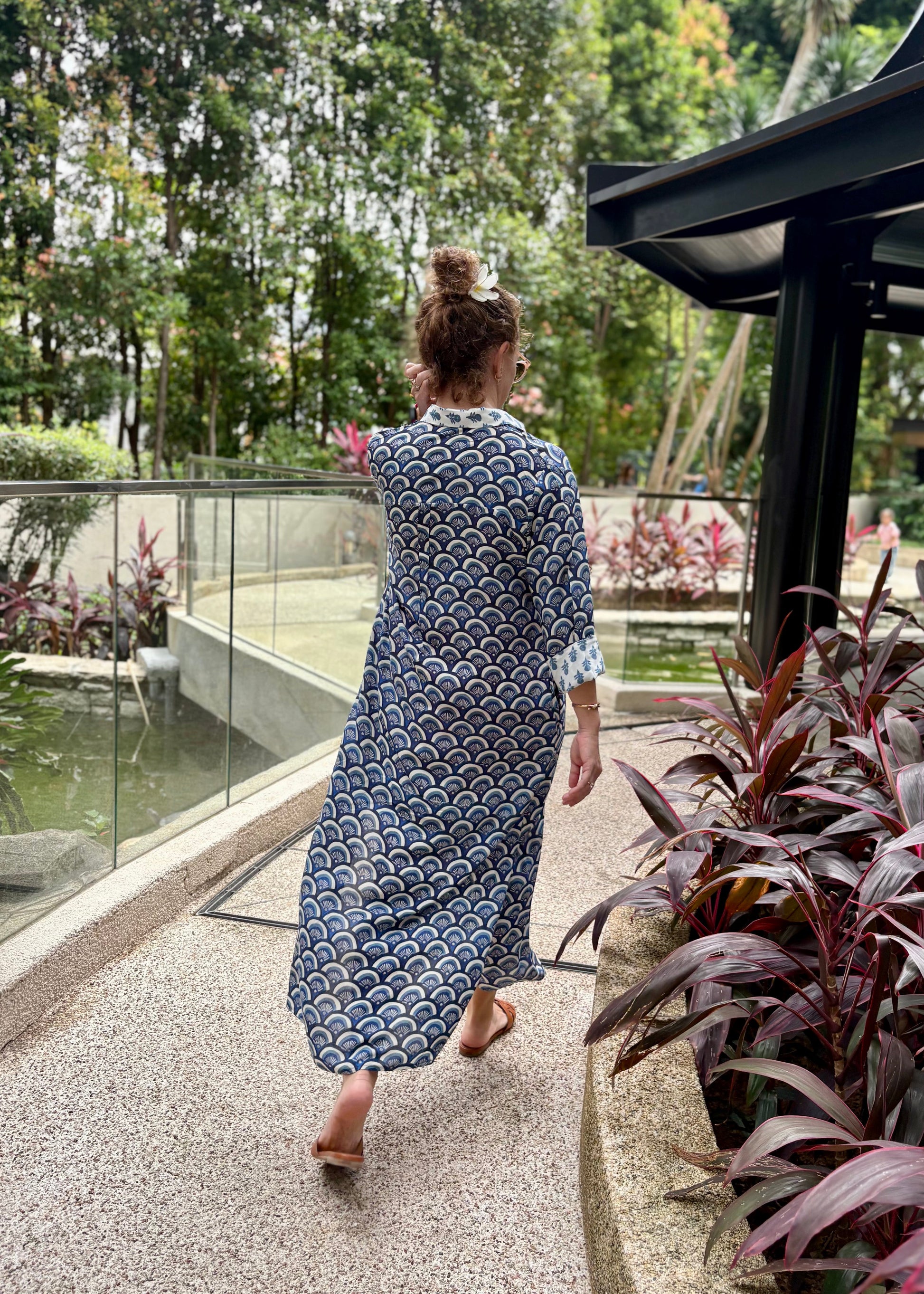 blue maxi shirt dress Amalfi Cotton Shirt Dress Maxi Blue Waves Nature Me