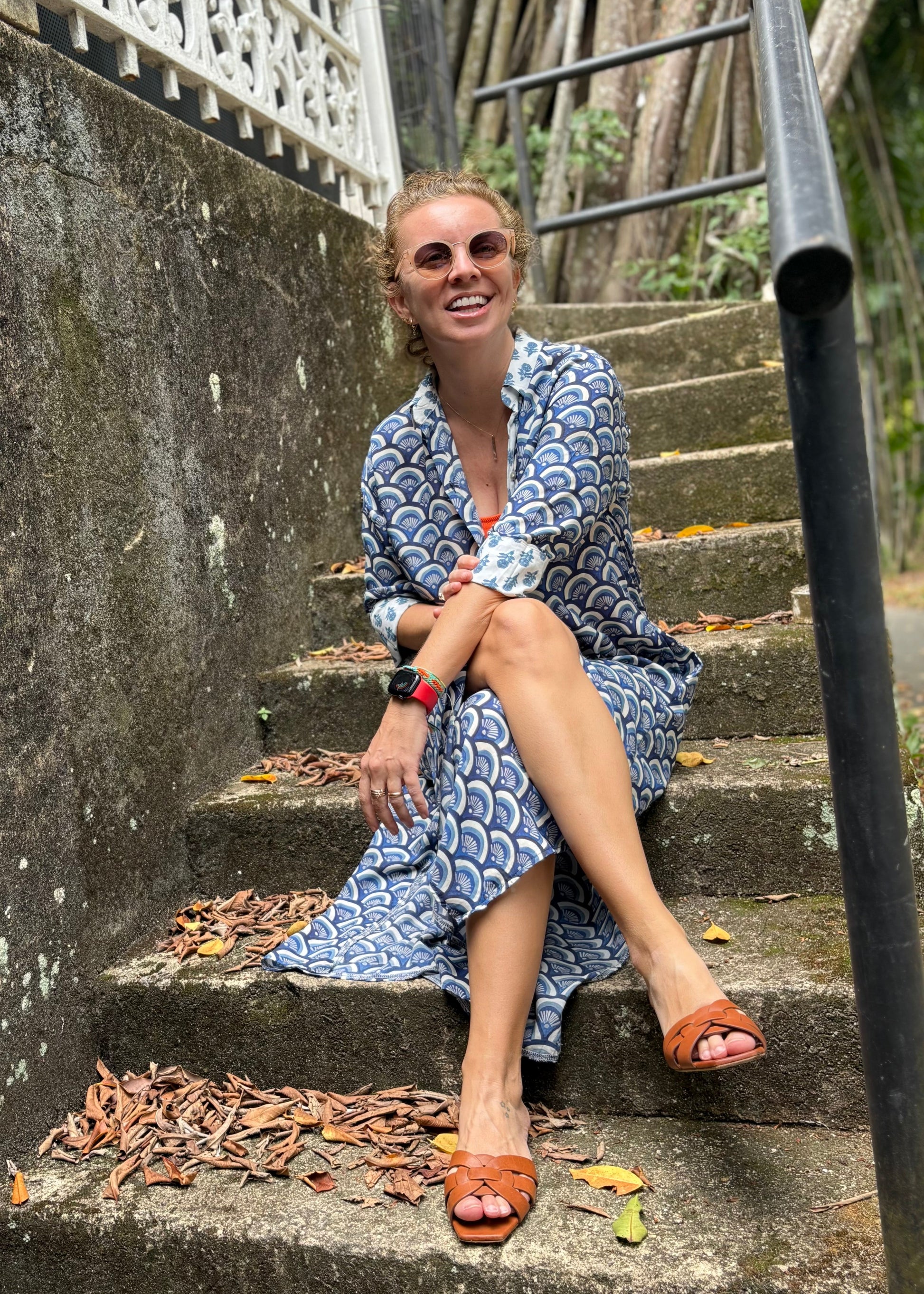 Amalfi Cotton Shirt Dress Maxi Blue Waves – Nature Me Amalfi Cotton Shirt Dress Maxi Blue Waves – Nature Me