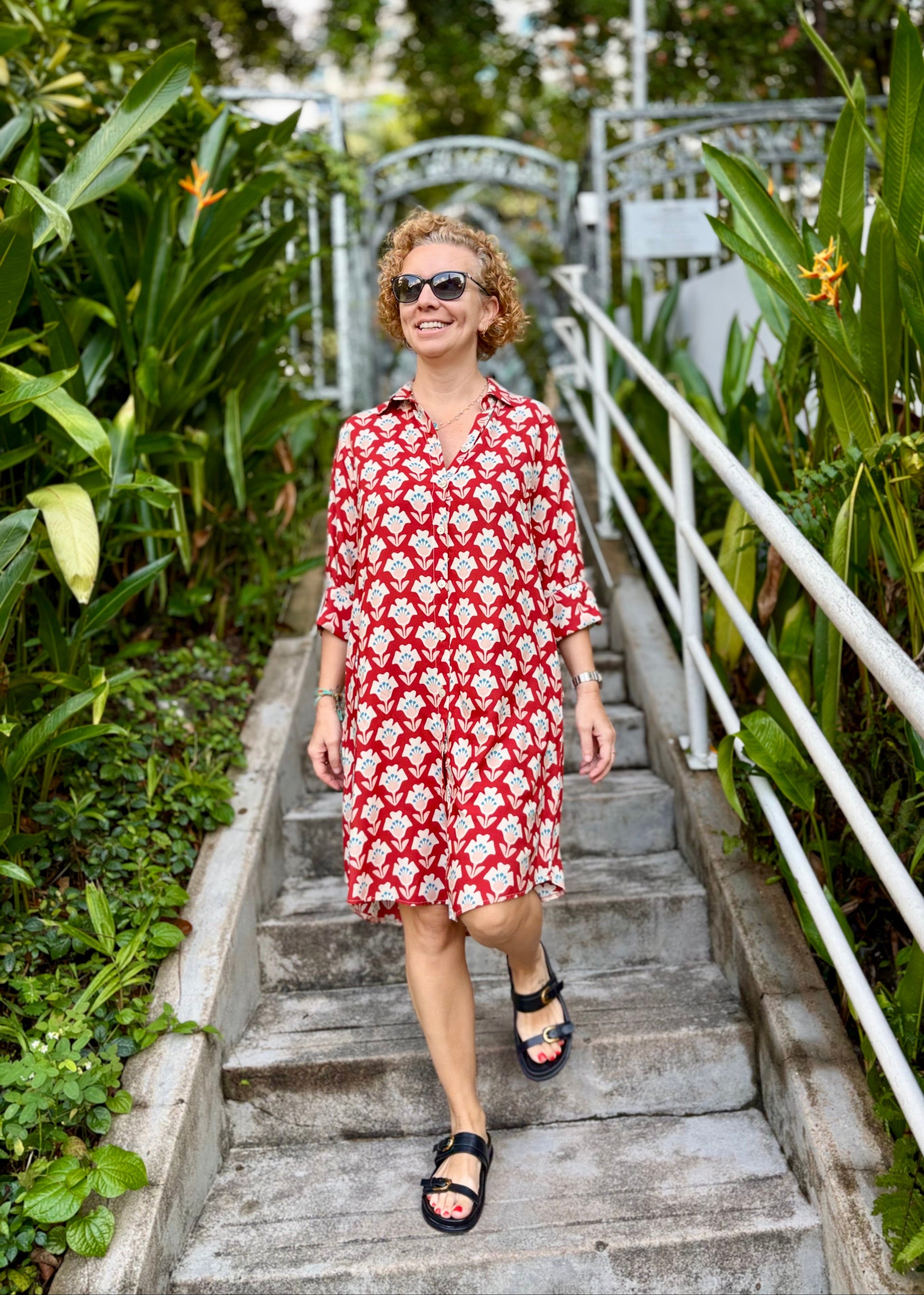 Amalfi Cotton Shirt Dress Red Flowers – Nature Me