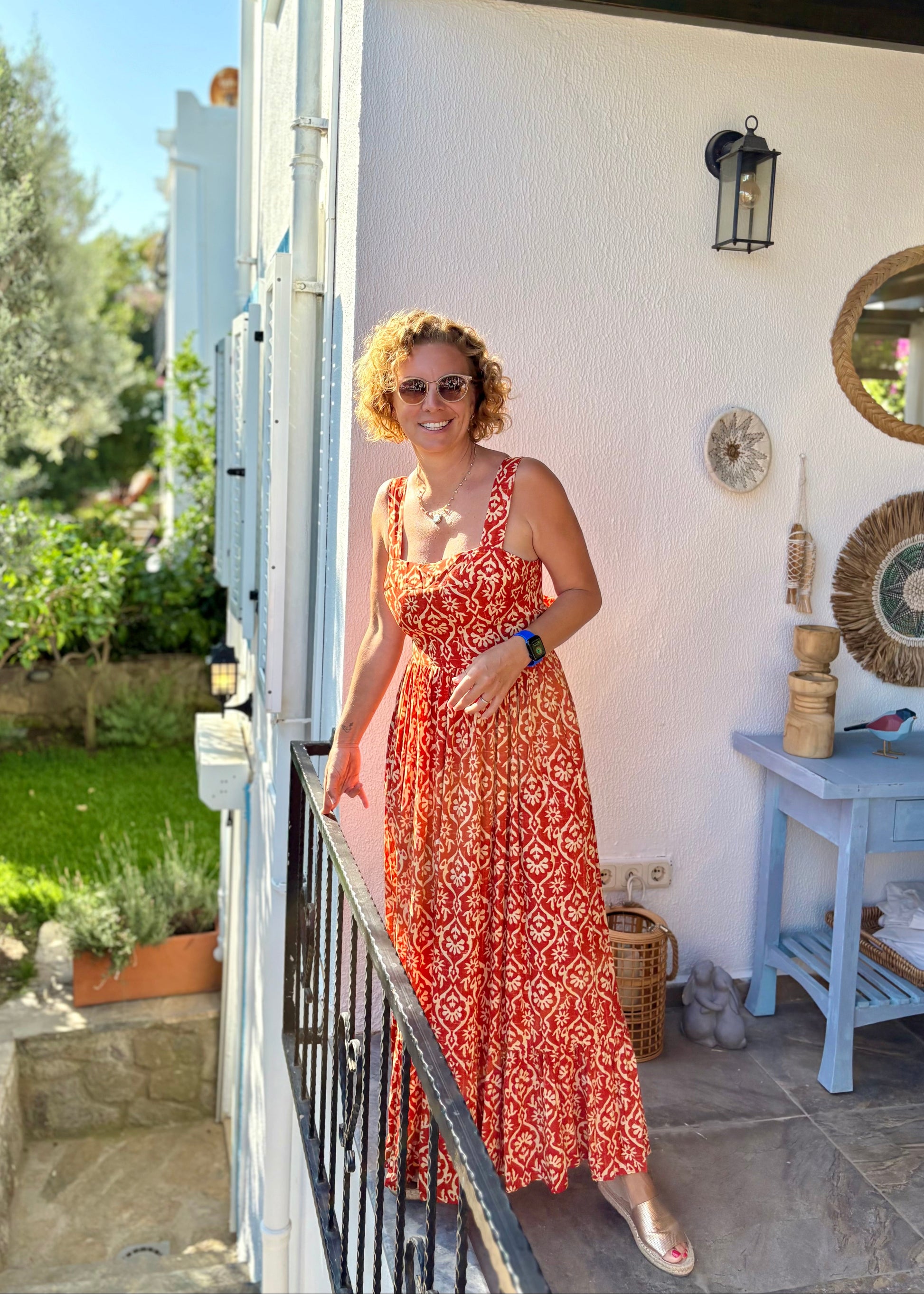 Lyon Red  Back-Bow Cotton Maxi Dress