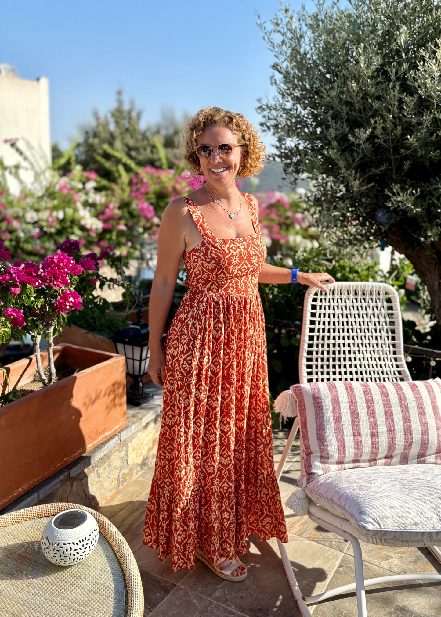 Lyon Red  Back-Bow Cotton Maxi Dress