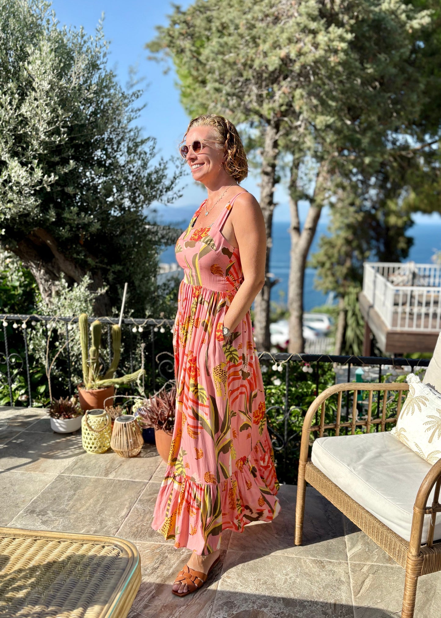 Lyon &nbsp;Baby Pink Floral Back-Bow Cotton Maxi Dress